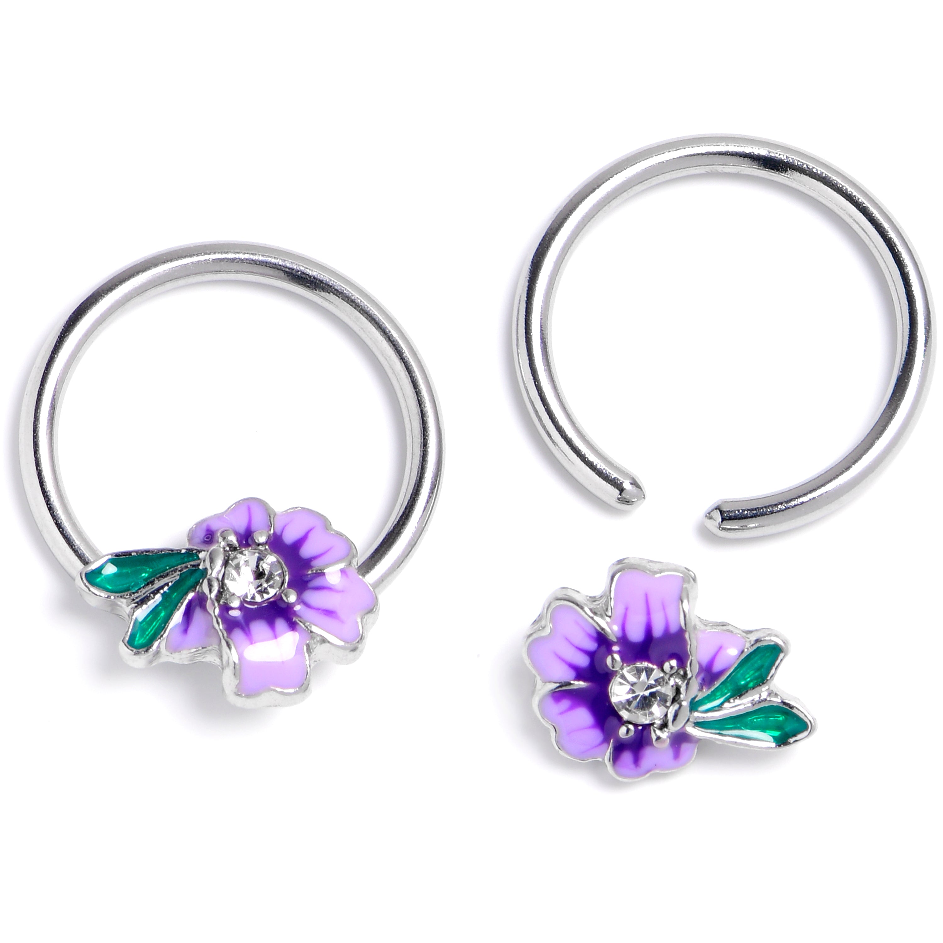 BodyCandy 14G 9/16 Clear Gem Faerie Flower Purple BCR Captive Ring Set — main product shot