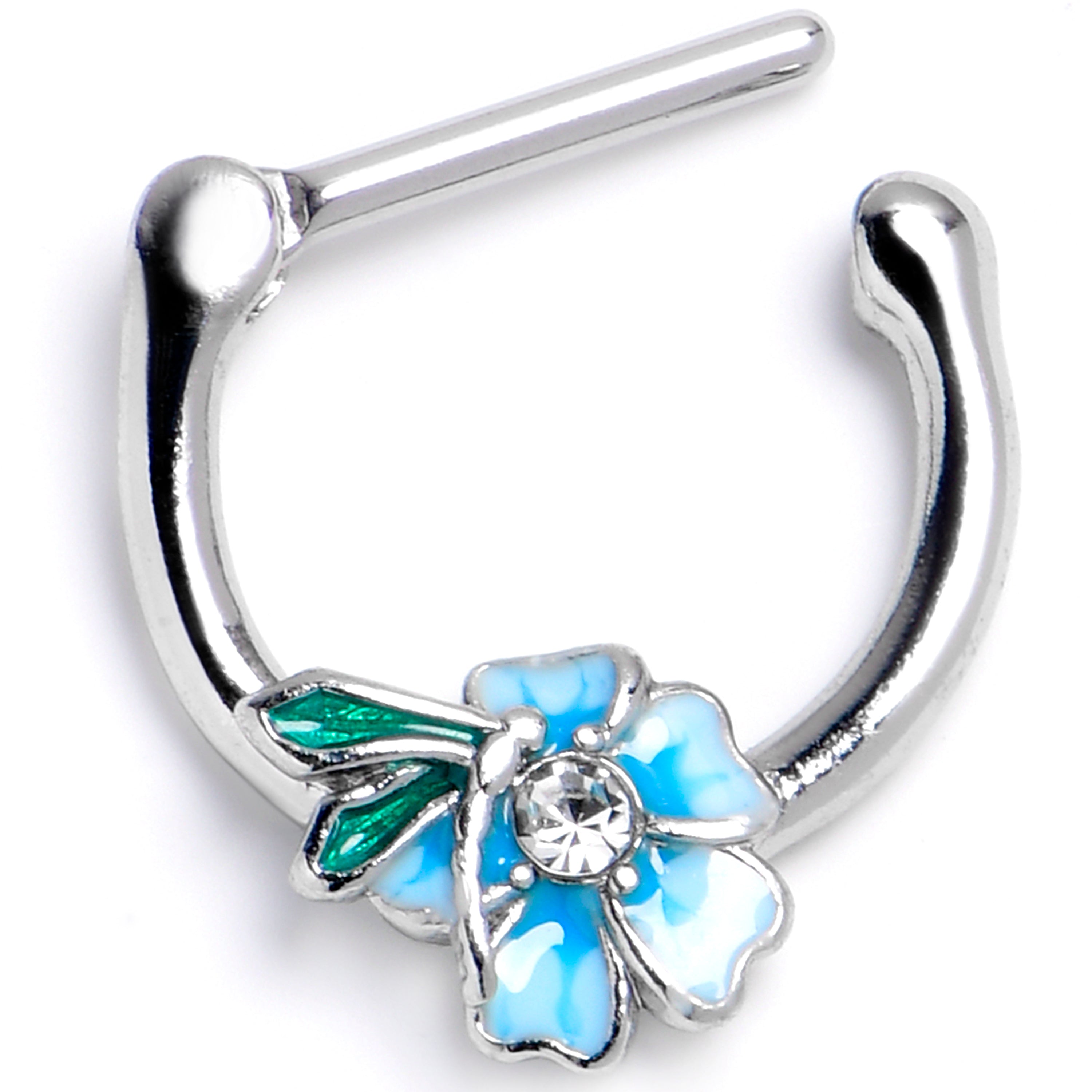 BodyCandy 16G 5/16 Clear Gem Faerie Flower Blue Cartilage Clicker — main product shot