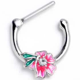16G 5/16 Clear Gem Faerie Flower Pink Cartilage Clicker
