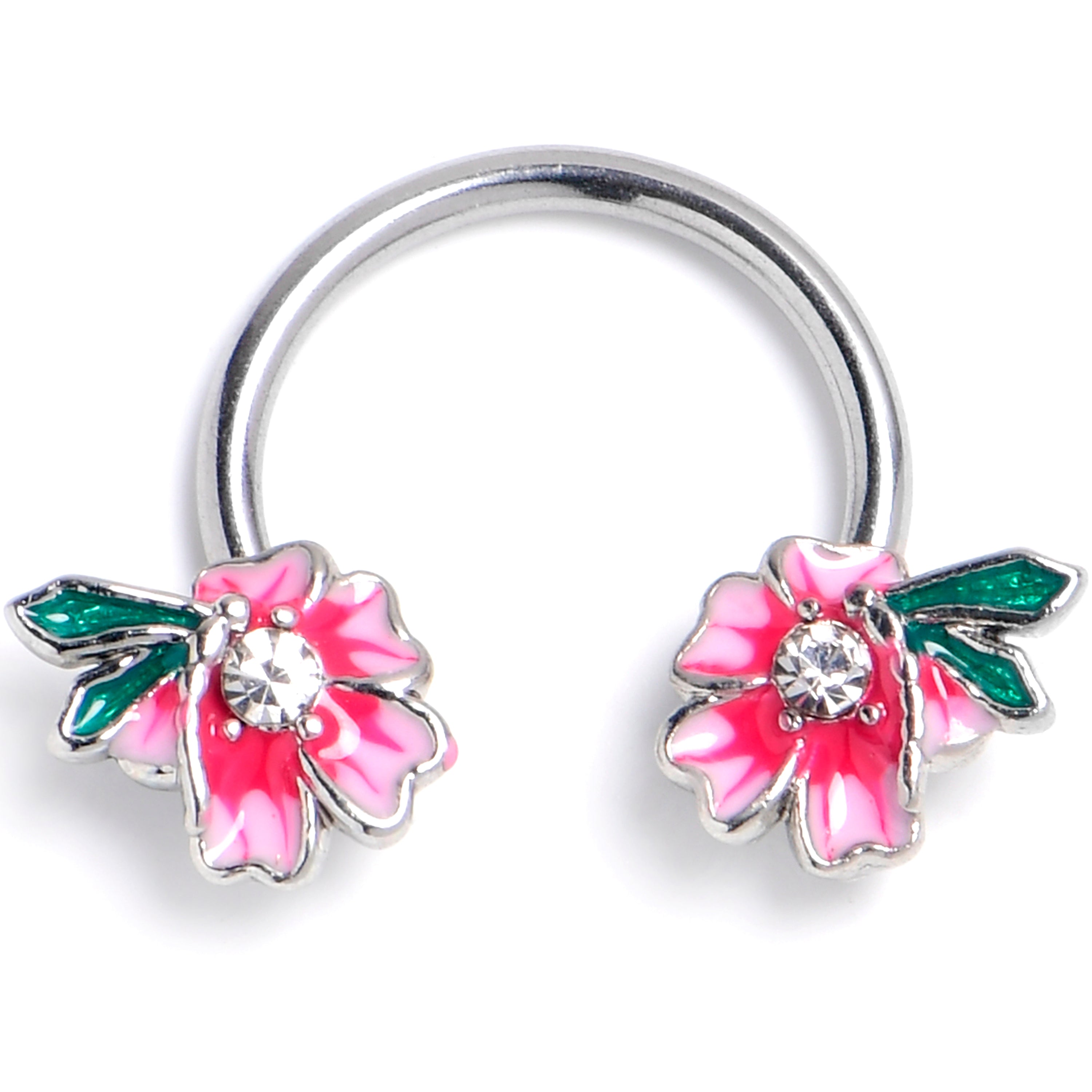 BodyCandy 16G 3/8 Clear Gem Faerie Flower Pink Horseshoe Circular Barbell — main product shot