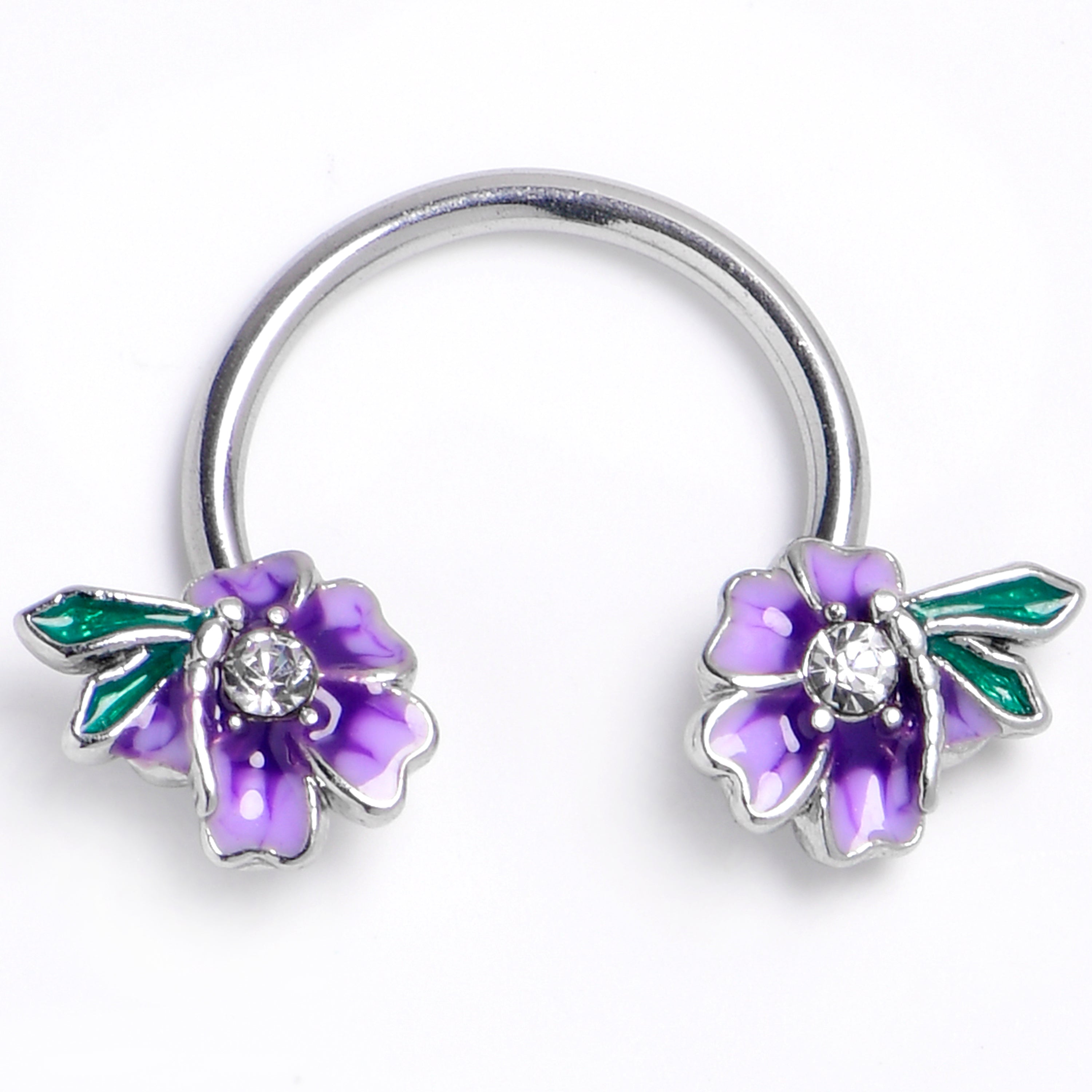 BodyCandy 16G 3/8 Clear Gem Faerie Flower Purple Horseshoe Circular Barbell — main product shot
