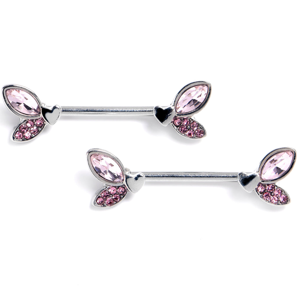 BodyCandy 14G 9/16 Pink Gem Butterfly Lover Barbell Nipple Ring Set — main product shot