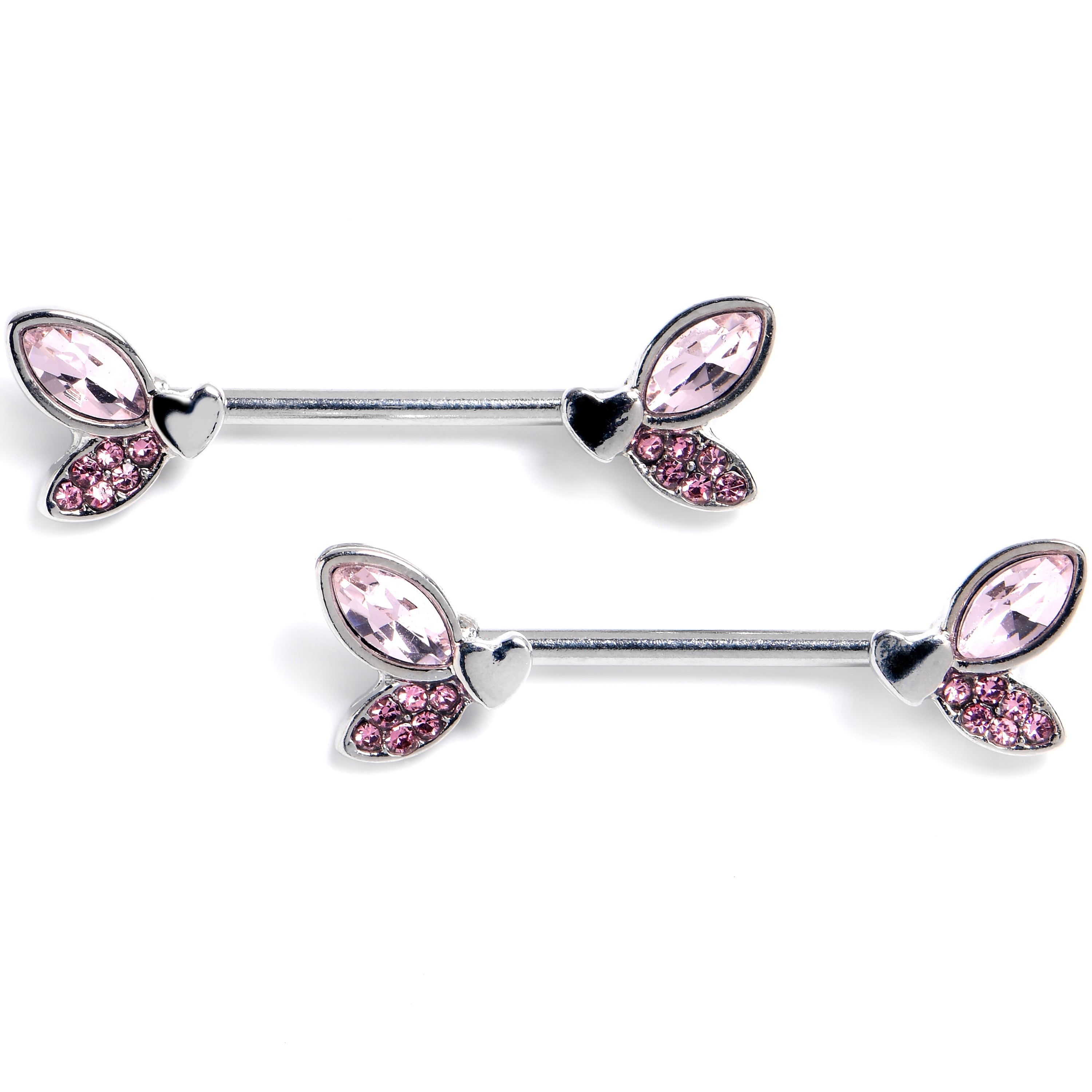 BodyCandy 14G 9/16 Pink Gem Butterfly Lover Barbell Nipple Ring Set — main product shot