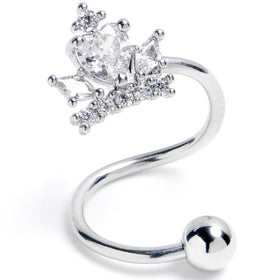 16G 3/8 Clear Gem Crown Heart Spiral Twister Belly Ring
