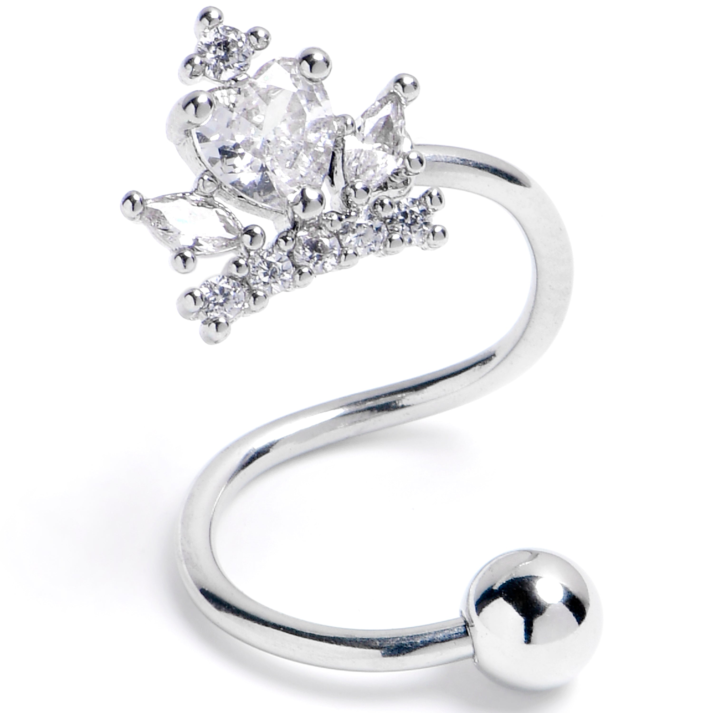 BodyCandy 16G 3/8 Clear Gem Crown Heart Spiral Twister Belly Ring — main product shot