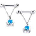 BodyCandy 14G 9/16 Clear Blue CZ Gem Crown Heart Dangle Nipple Ring Set — main product shot