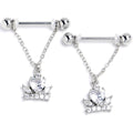 BodyCandy 14G 9/16 Clear CZ Gem Crown Heart Dangle Nipple Ring Set — main product shot
