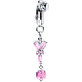 BodyCandy Pink CZ Gem Butterfly Baroque Drop Dangle Clip on Fake Belly Ring — main product shot