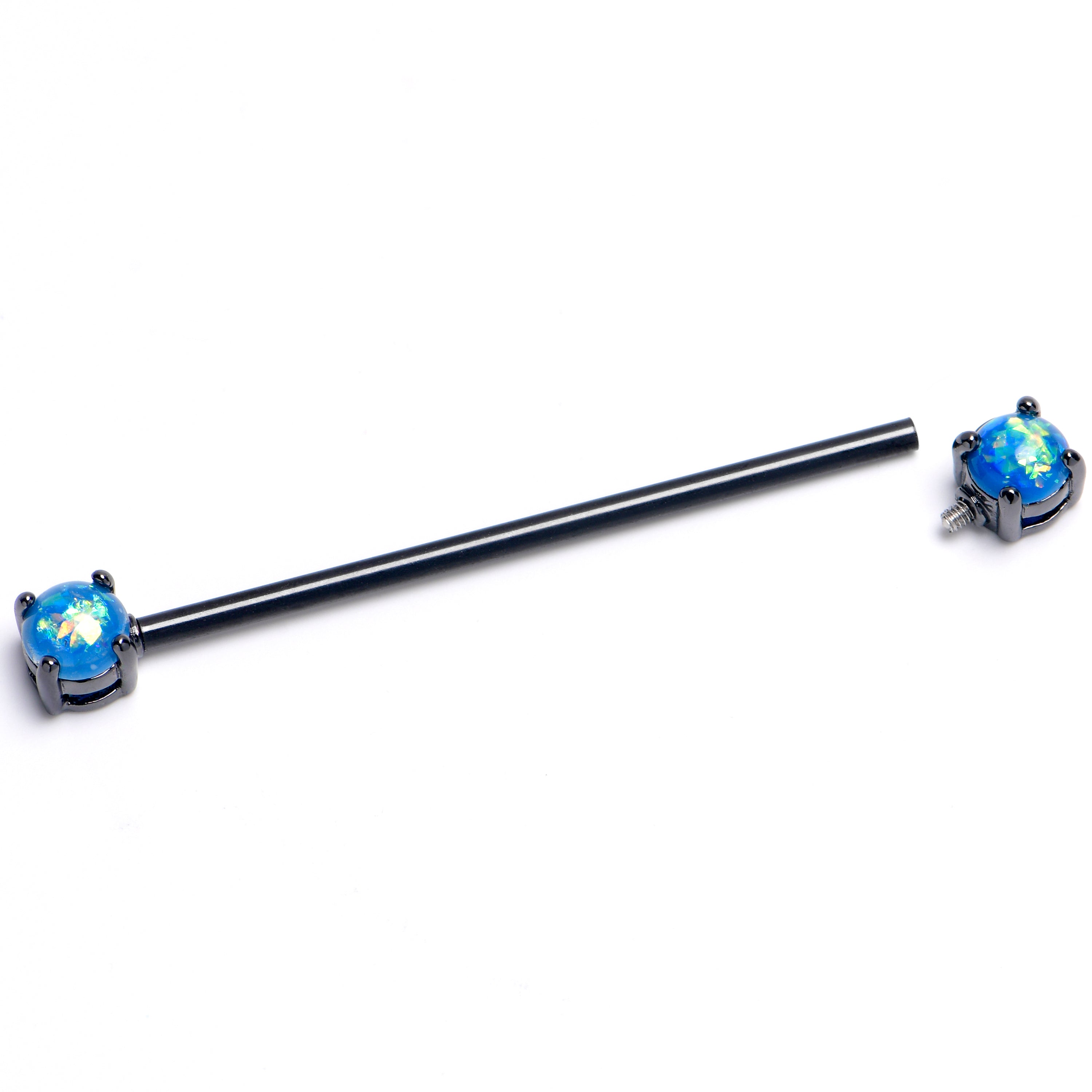 BodyCandy 14G Blue Faux Opal Black Internally Threaded Industrial Barbell 38mm — main product shot
