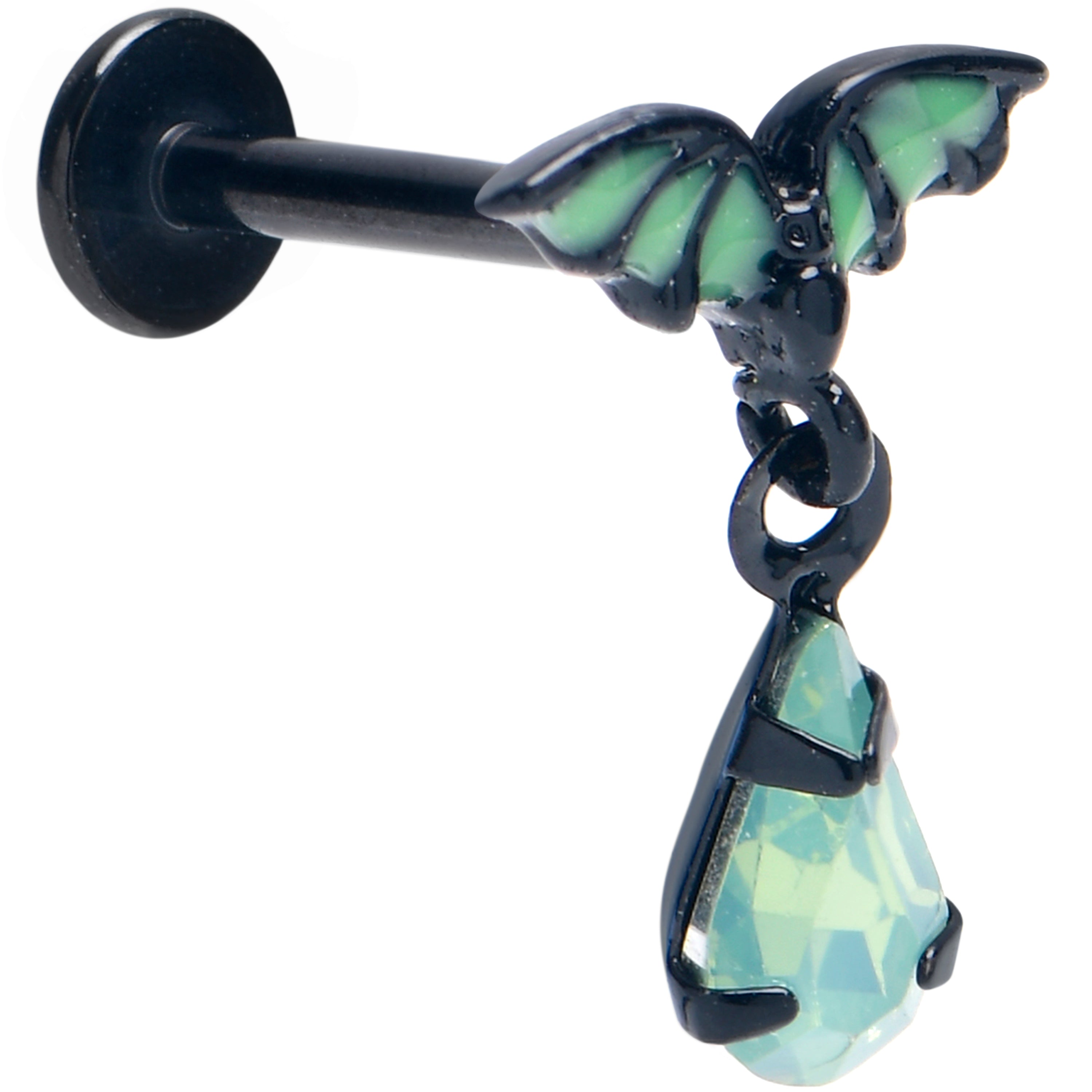 BodyCandy 16G 5/16 Green Gem Black Bat Wings Dangle Labret Monroe Tragus — main product shot