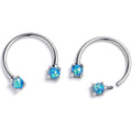 BodyCandy 16G 3/8 Blue Faux Opal Internally Threaded Horseshoe Nipple Ring Set — main product shot