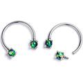 BodyCandy 16G 3/8 Green Faux Opal Internally Threaded Horseshoe Nipple Ring Set — main product shot