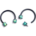 BodyCandy 16G 3/8 Lt Green Faux Opal Black Internally Threaded Horseshoe Set — main product shot