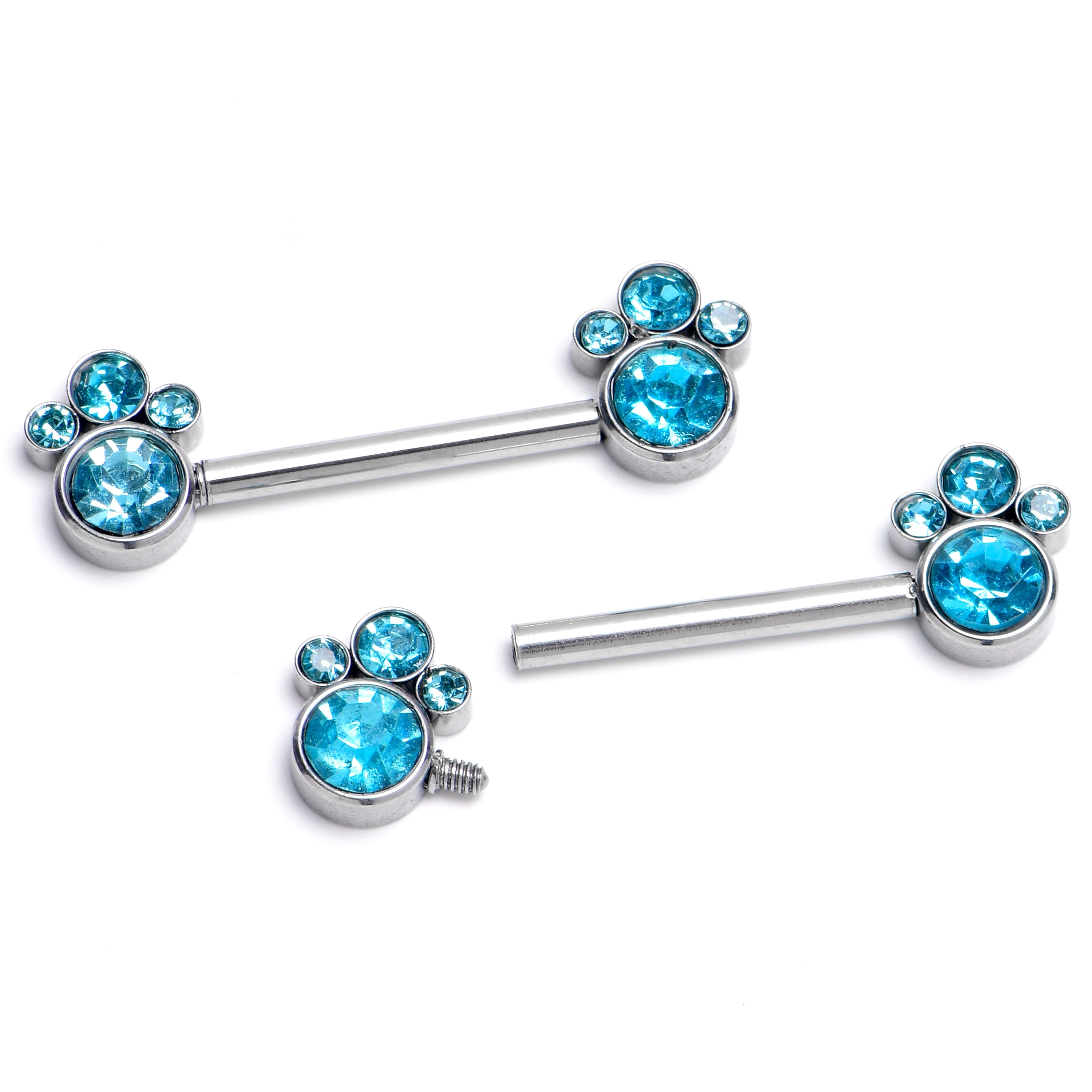 BodyCandy 14G 9/16 Blue CZ Gem Quartet Internally Threaded Nipple Ring Set — main product shot