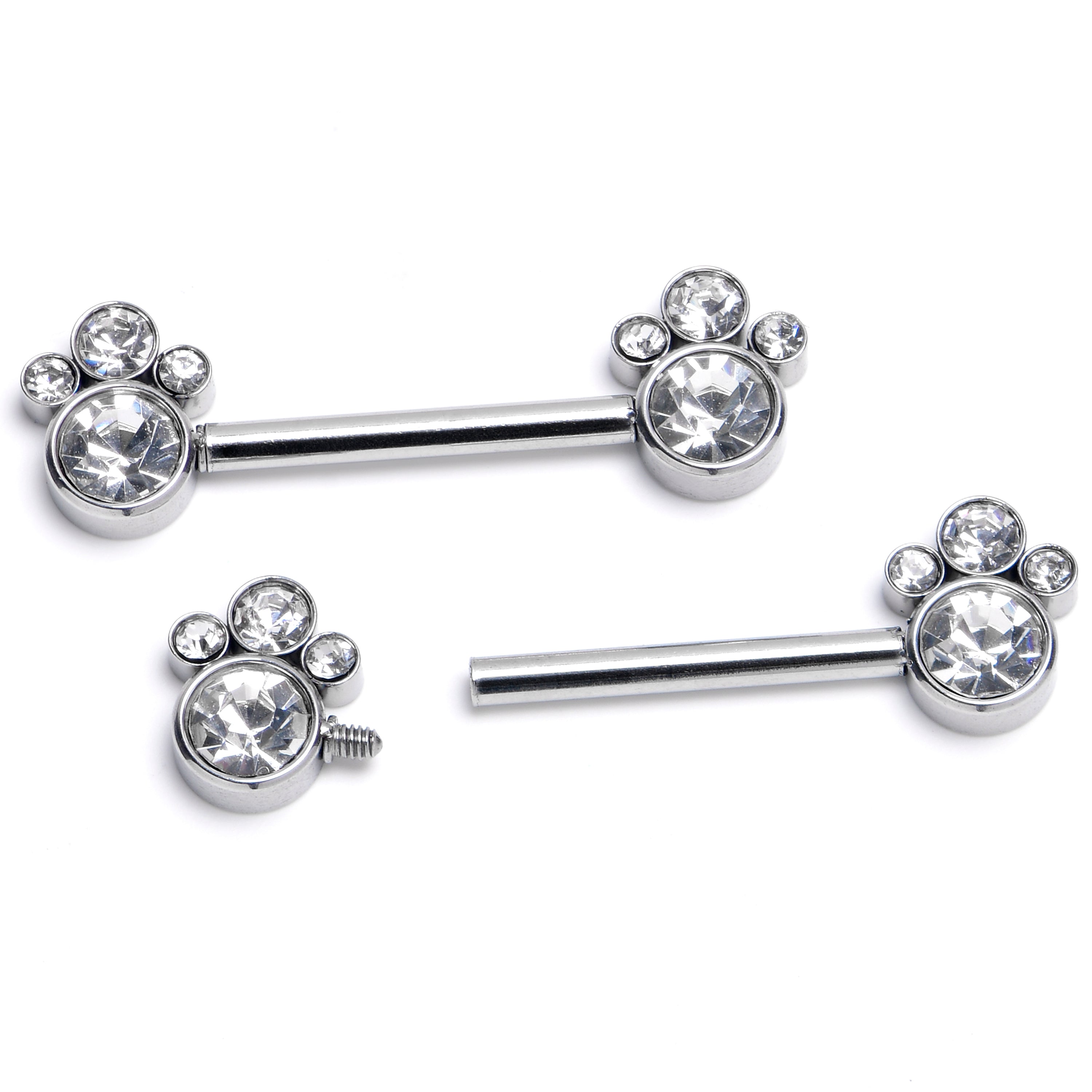 BodyCandy 14G 9/16 Clear CZ Gem Quartet Internally Threaded Nipple Ring Set — main product shot