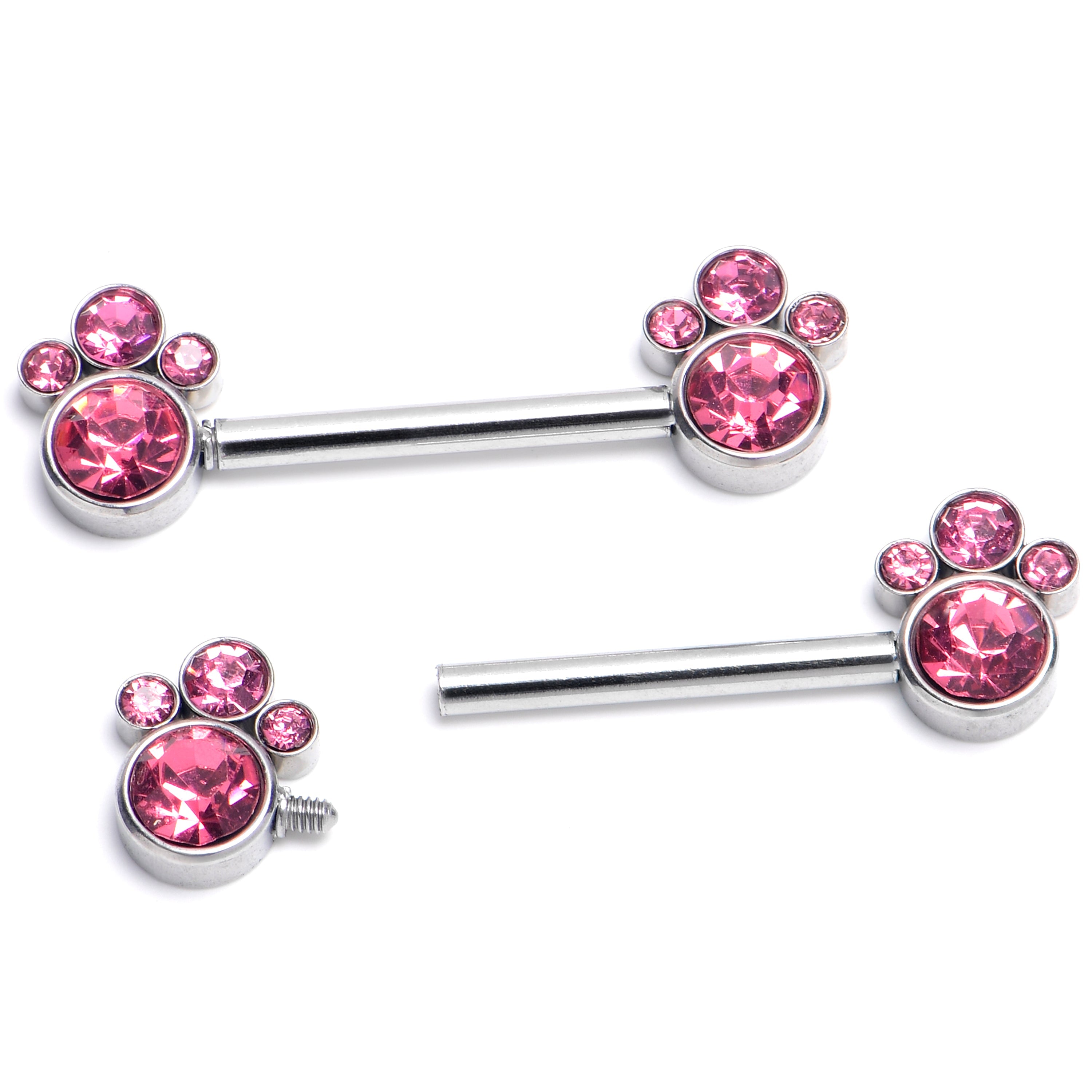 BodyCandy 14G 9/16 Pink CZ Gem Quartet Internally Threaded Nipple Ring Set — main product shot
