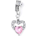 BodyCandy Clear Pink CZ Gem Double Heart Fake Clip On Belly Ring — main product shot