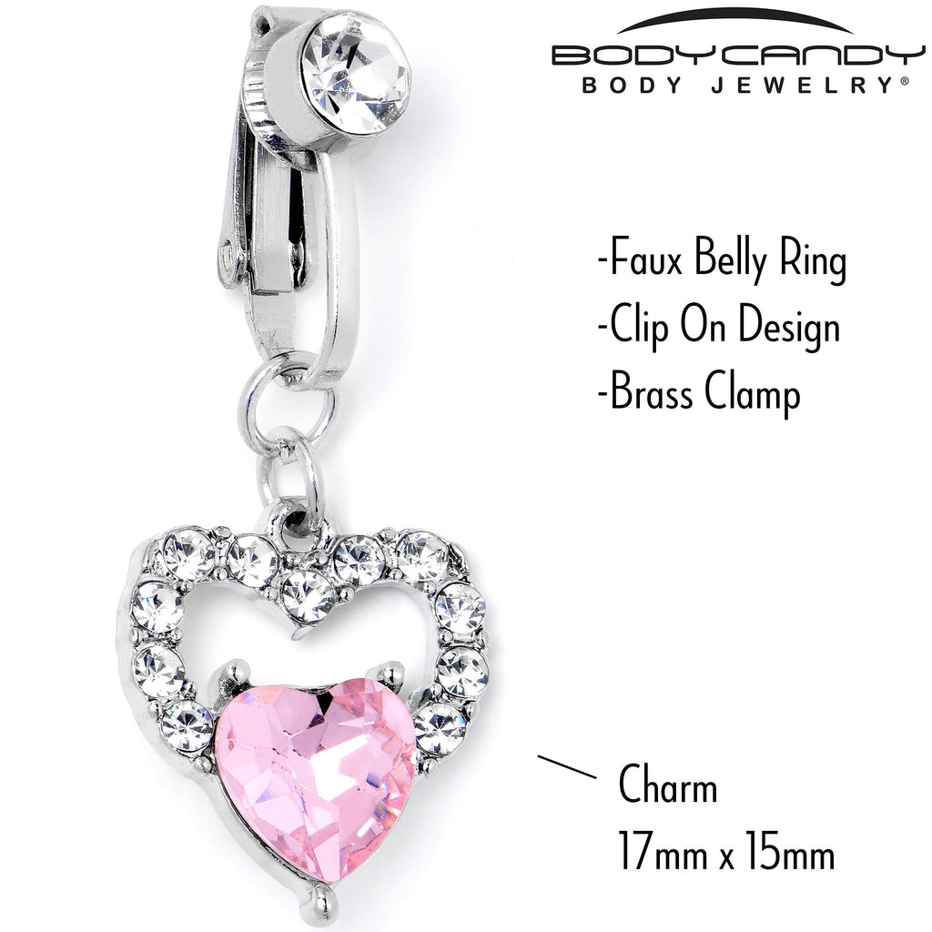 BodyCandy Clear Pink CZ Gem Double Heart Fake Clip On Belly Ring — lifestyle context