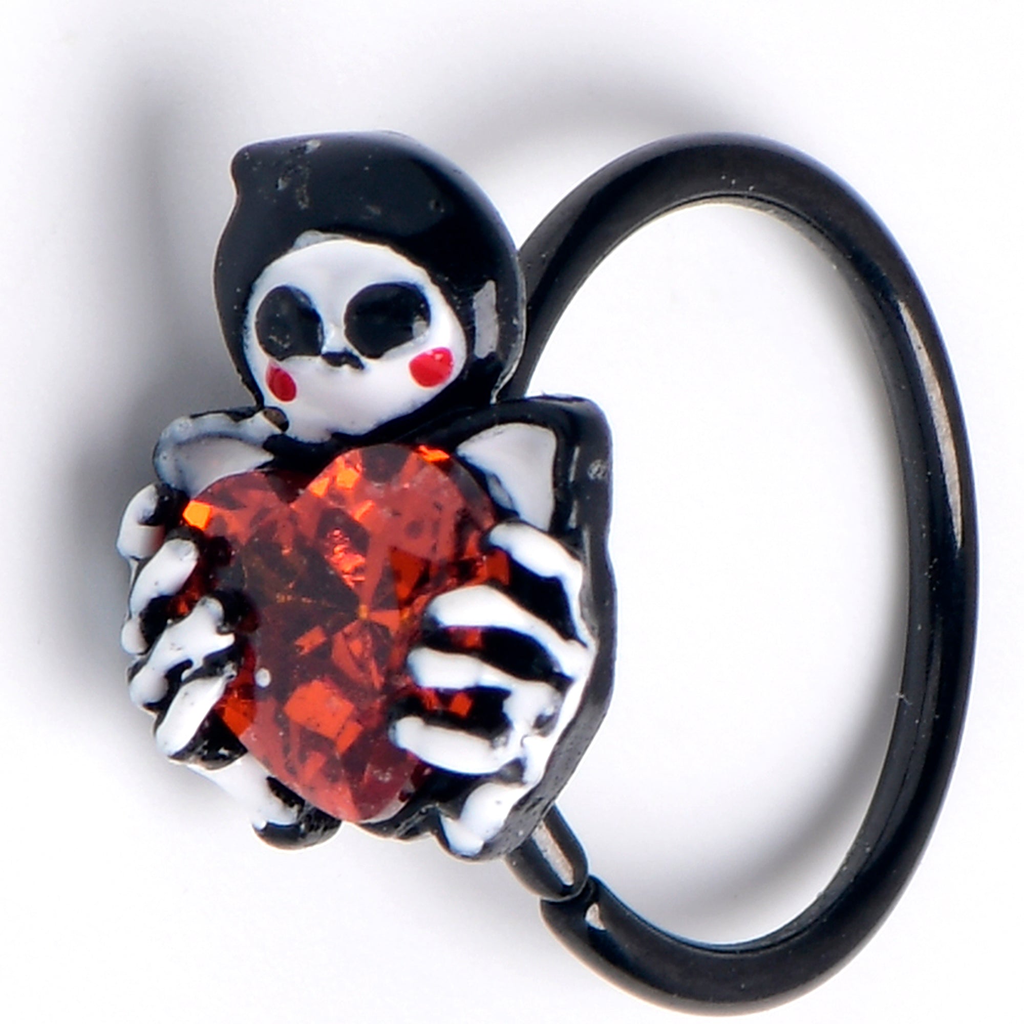 BodyCandy 20G 5/16 Red CZ Gem Black Skeleton Heart Nose Hoop — main product shot