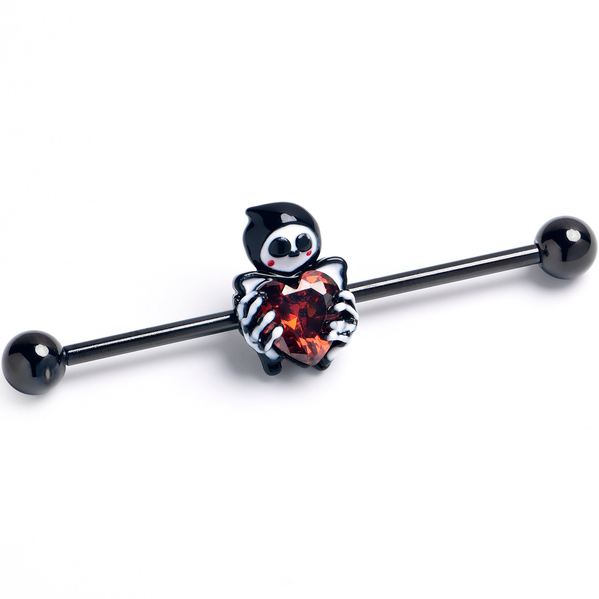 BodyCandy 14G Red Gem Black Skeleton Heart Industrial Barbell 38mm — main product shot