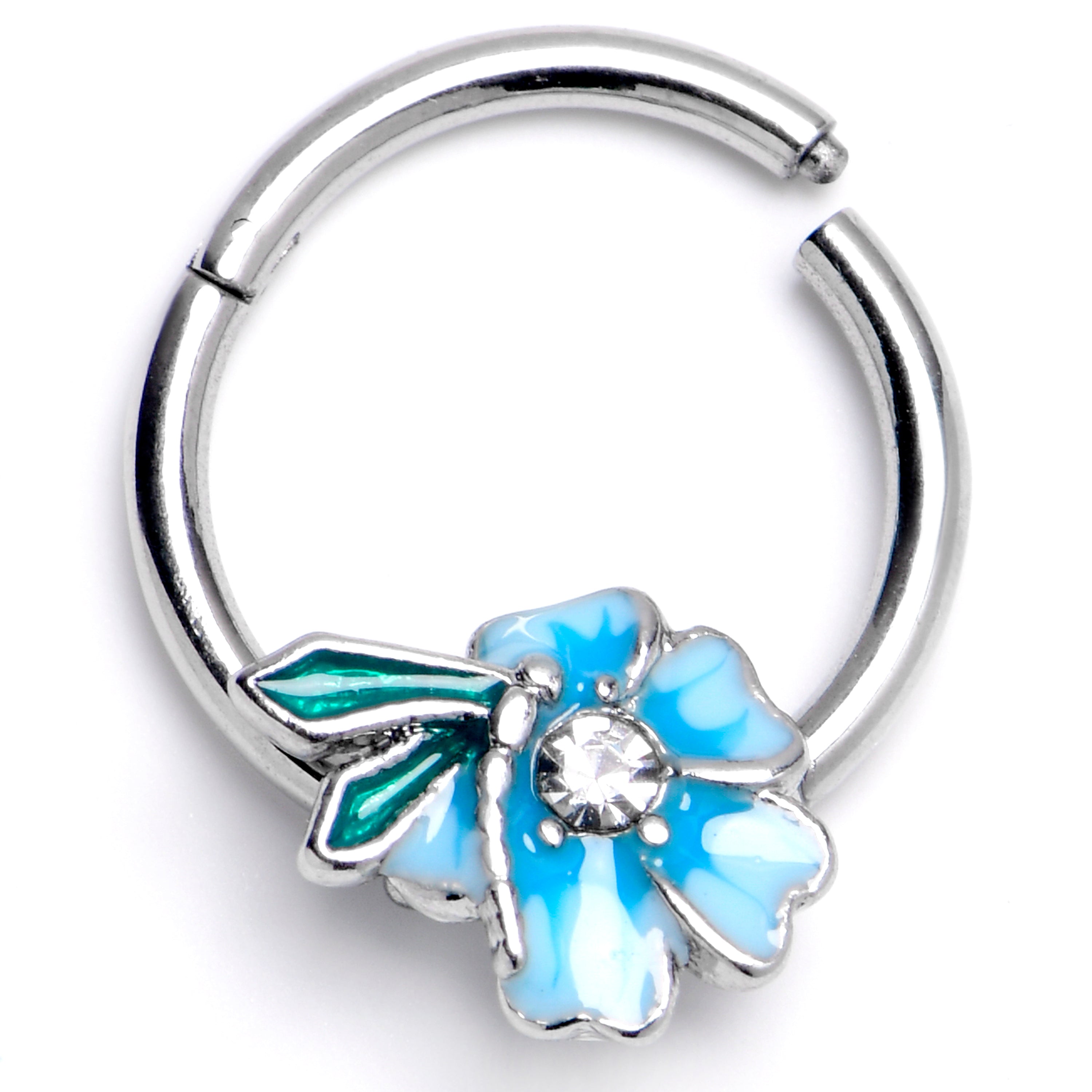 BodyCandy 16G 3/8 Clear Gem Flower Blue Beauty Hinged Segment Ring — main product shot