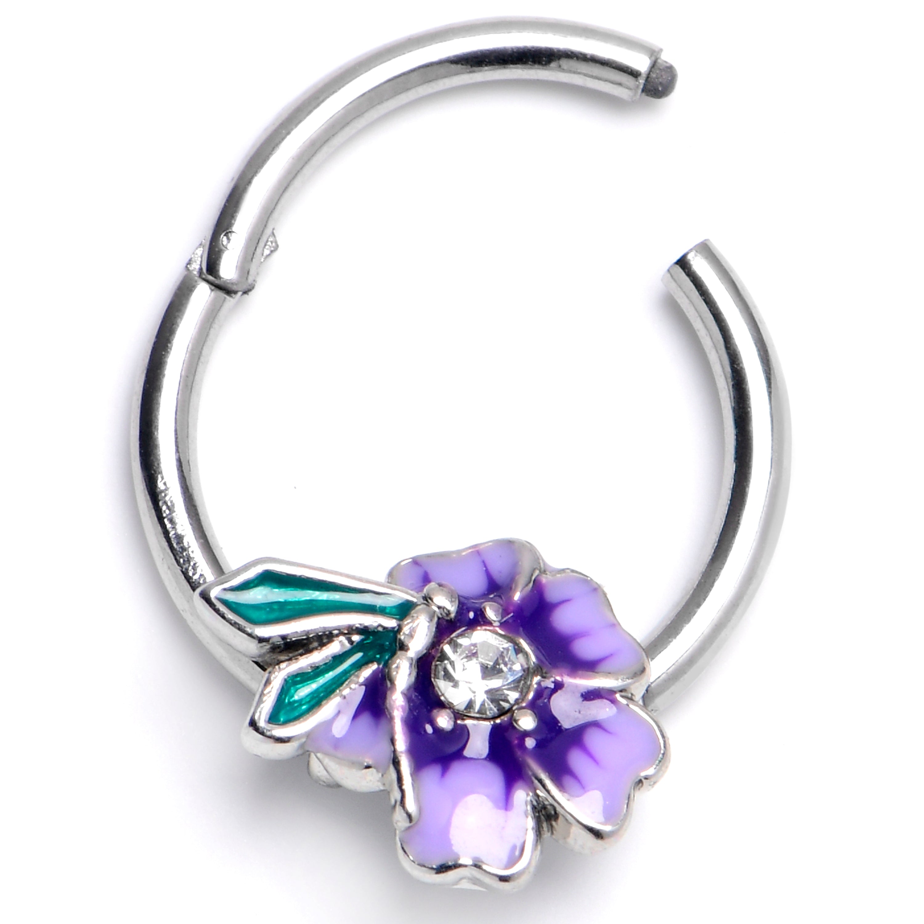 BodyCandy 16G 3/8 Clear Gem Flower Purple Beauty Hinged Segment Ring — main product shot