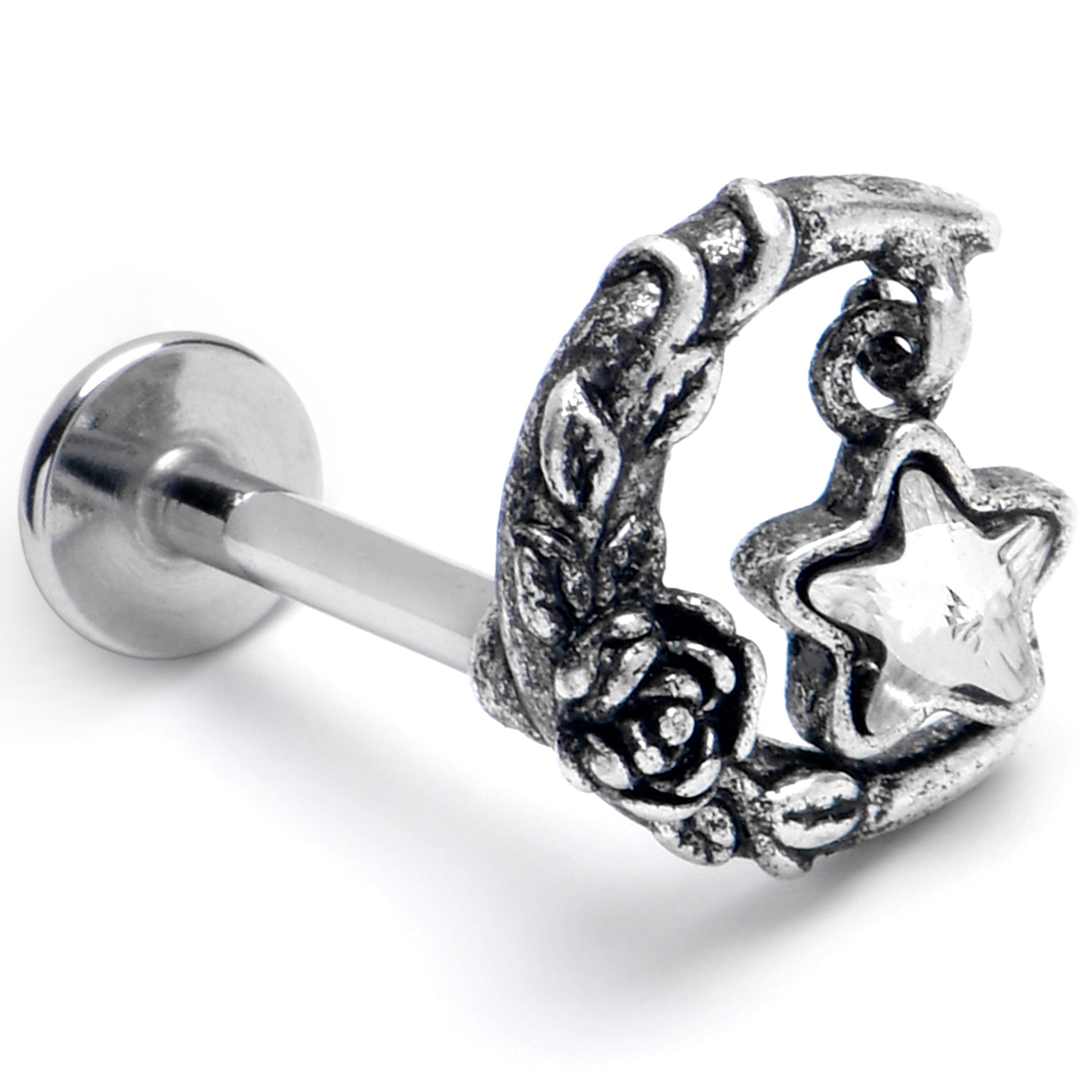 BodyCandy 16G 5/16 Clear Gem Ornate Moon Star Labret Monroe Tragus — main product shot