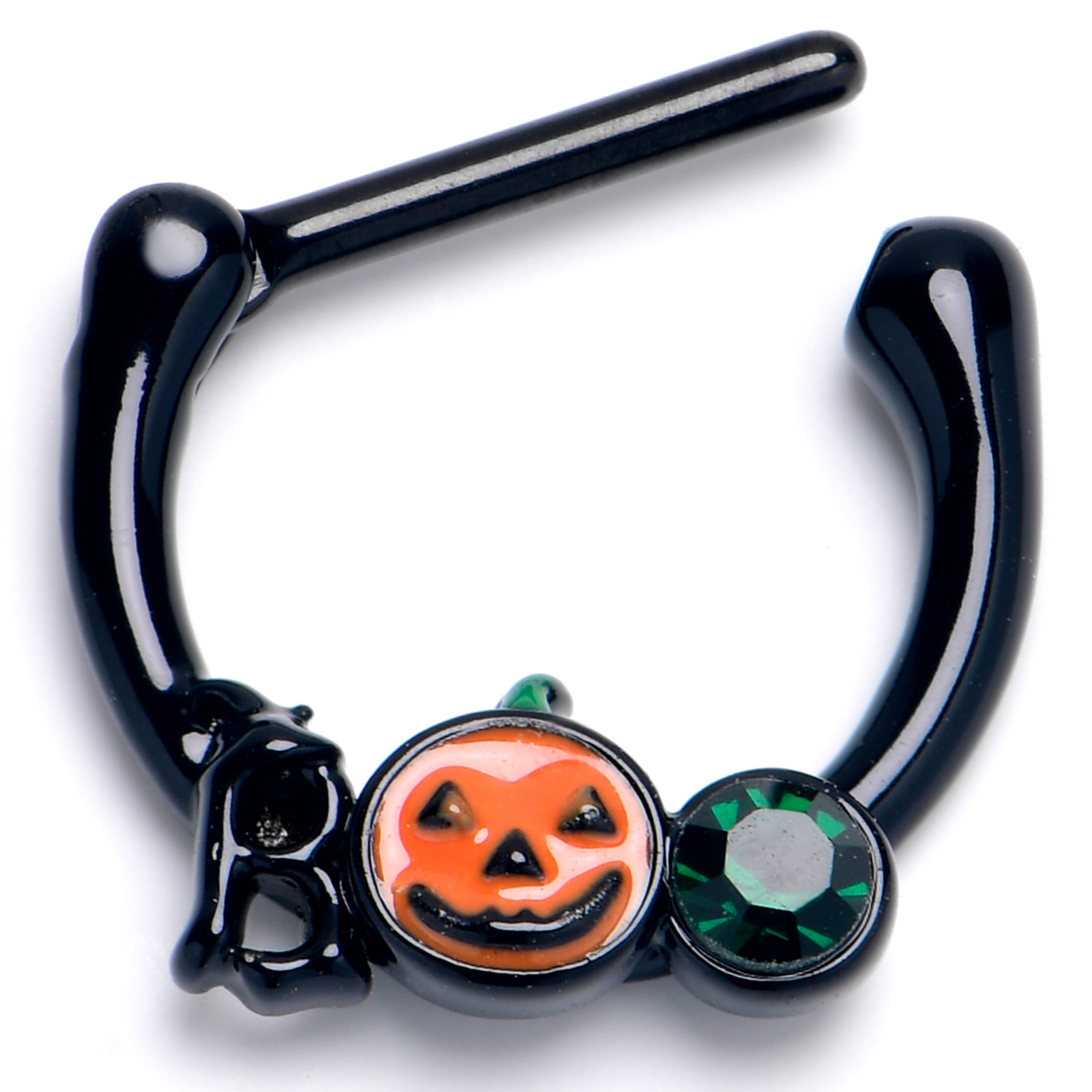 BodyCandy 16G 5/16 Green Gem Black Boo Halloween Cartilage Clicker — main product shot