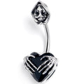 BodyCandy Black Gem Grim Reaper Heart Double Mount Belly Ring — main product shot