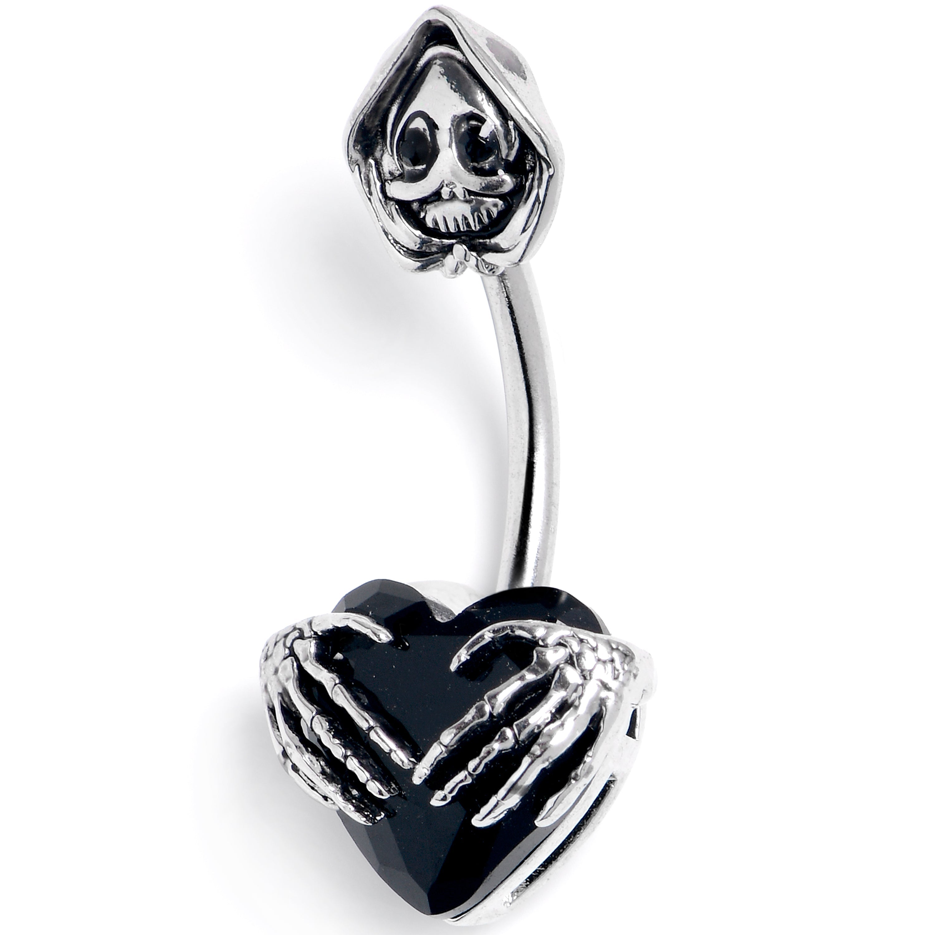 BodyCandy Black Gem Grim Reaper Heart Double Mount Belly Ring — main product shot
