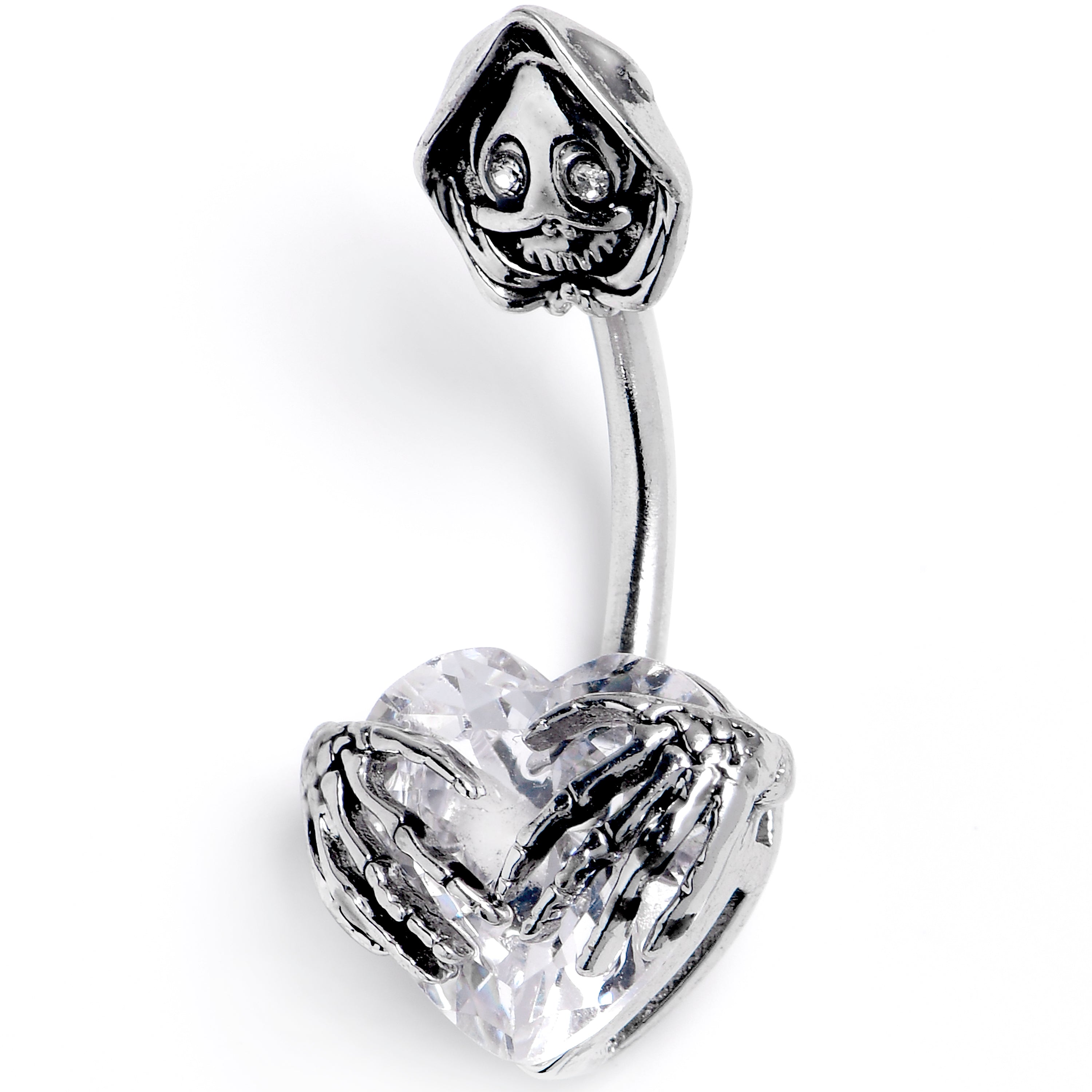 BodyCandy Clear Gem Grim Reaper Heart Double Mount Belly Ring — main product shot