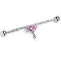 BodyCandy 14G Pink Clear CZ Gem Saturn Heart Dangle Industrial Barbell 38mm — main product shot