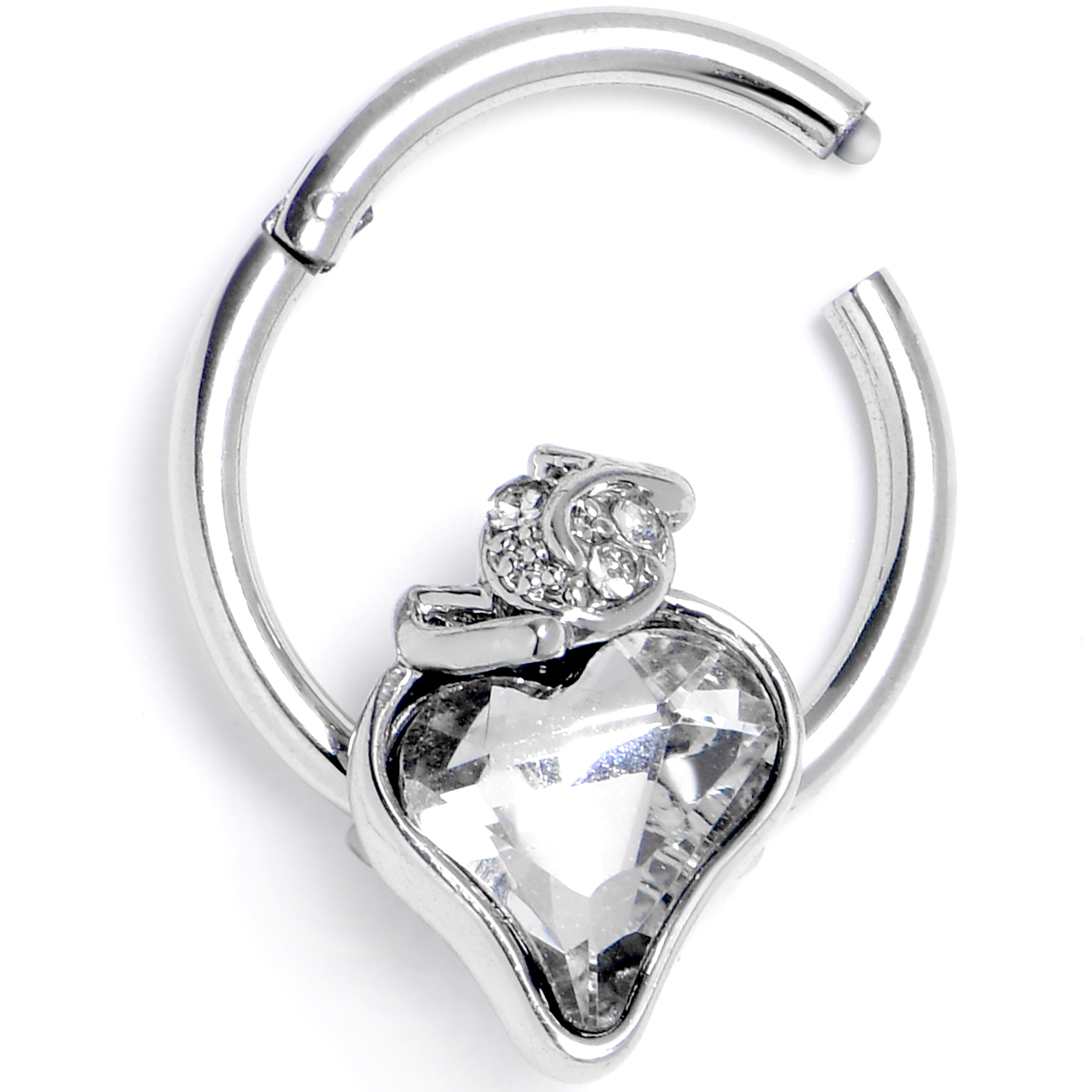 BodyCandy 16G 3/8 Clear Gem Strawberry Love Hinged Segment Ring — main product shot