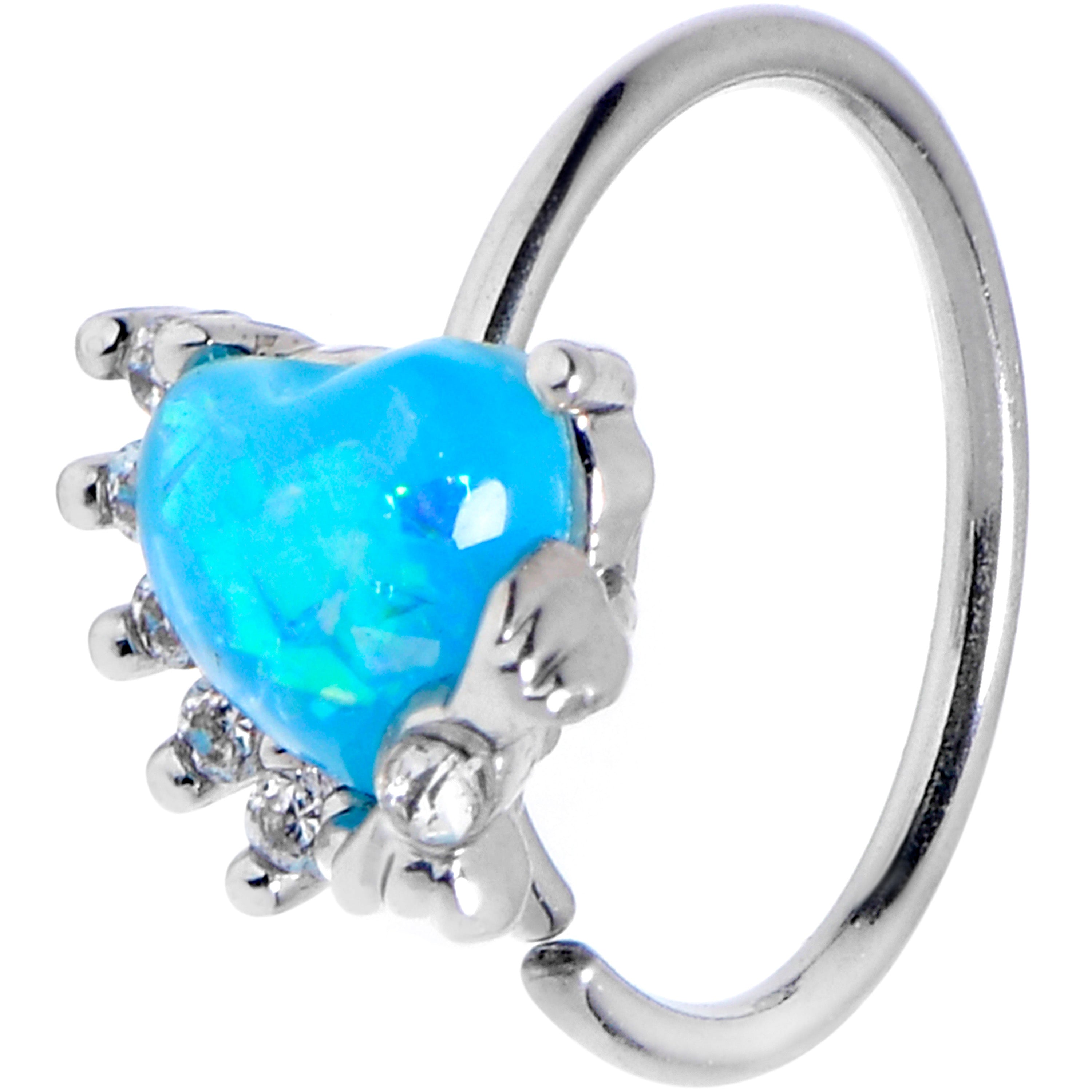 BodyCandy 20G 5/16 Blue Faux Opal Sunny Heart Nose Hoop — main product shot