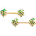 BodyCandy 14G 9/16 Green Gem Gold Tone Butterfly Grapes Barbell Nipple Ring Set — main product shot