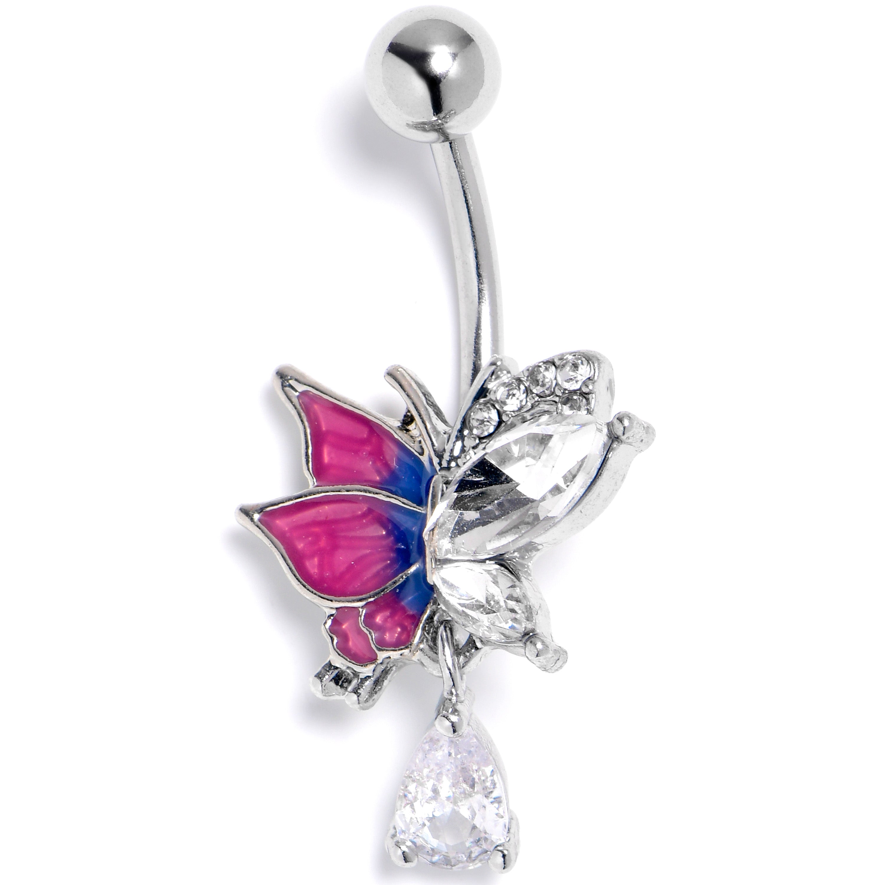 BodyCandy Clear CZ Gem Dazzling Butterfly Purple Dangle Belly Ring — main product shot