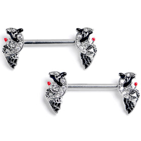 14G 9/16 Clear Gem Crescent Moon Witch Barbell Nipple Ring Set