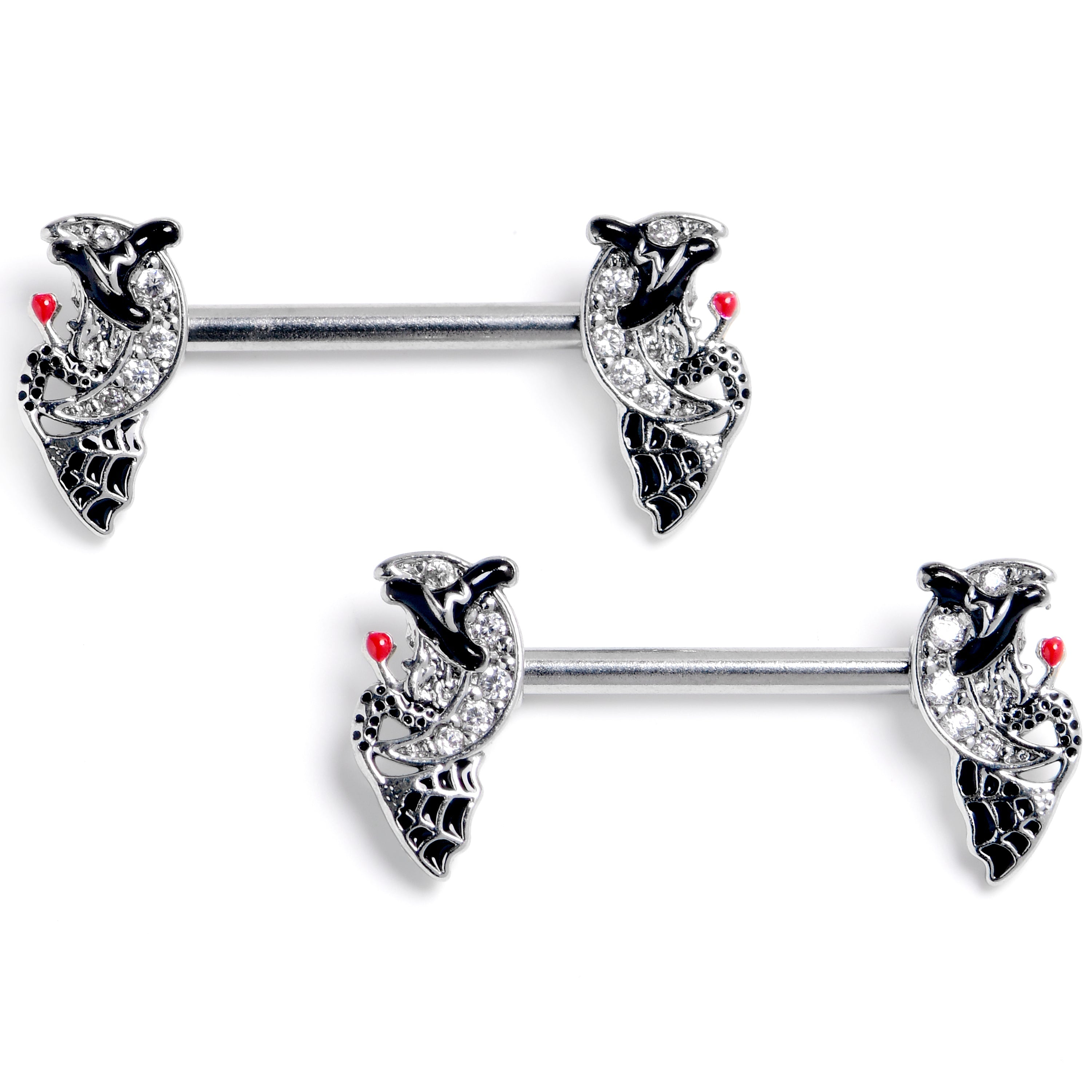 BodyCandy 14G 9/16 Clear Gem Crescent Moon Witch Barbell Nipple Ring Set — main product shot