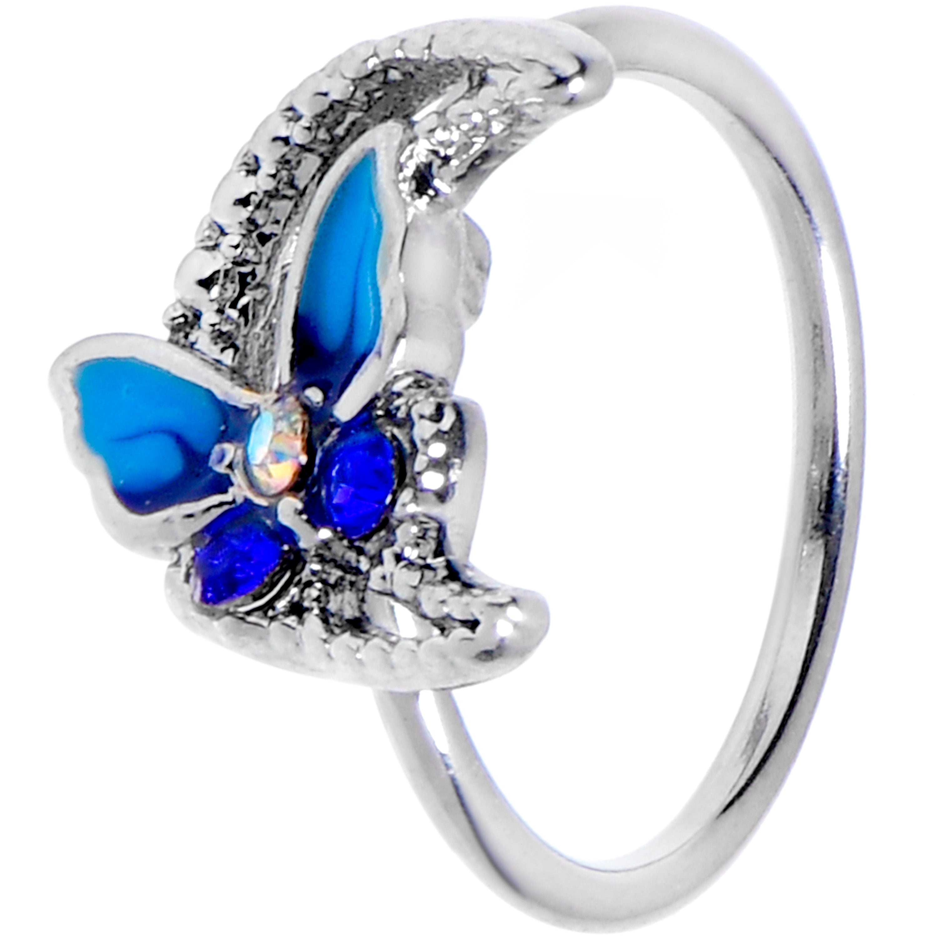 BodyCandy 20G 5/1/6 Aurora Gem Butterfly Blue Beauty Nose Hoop — main product shot