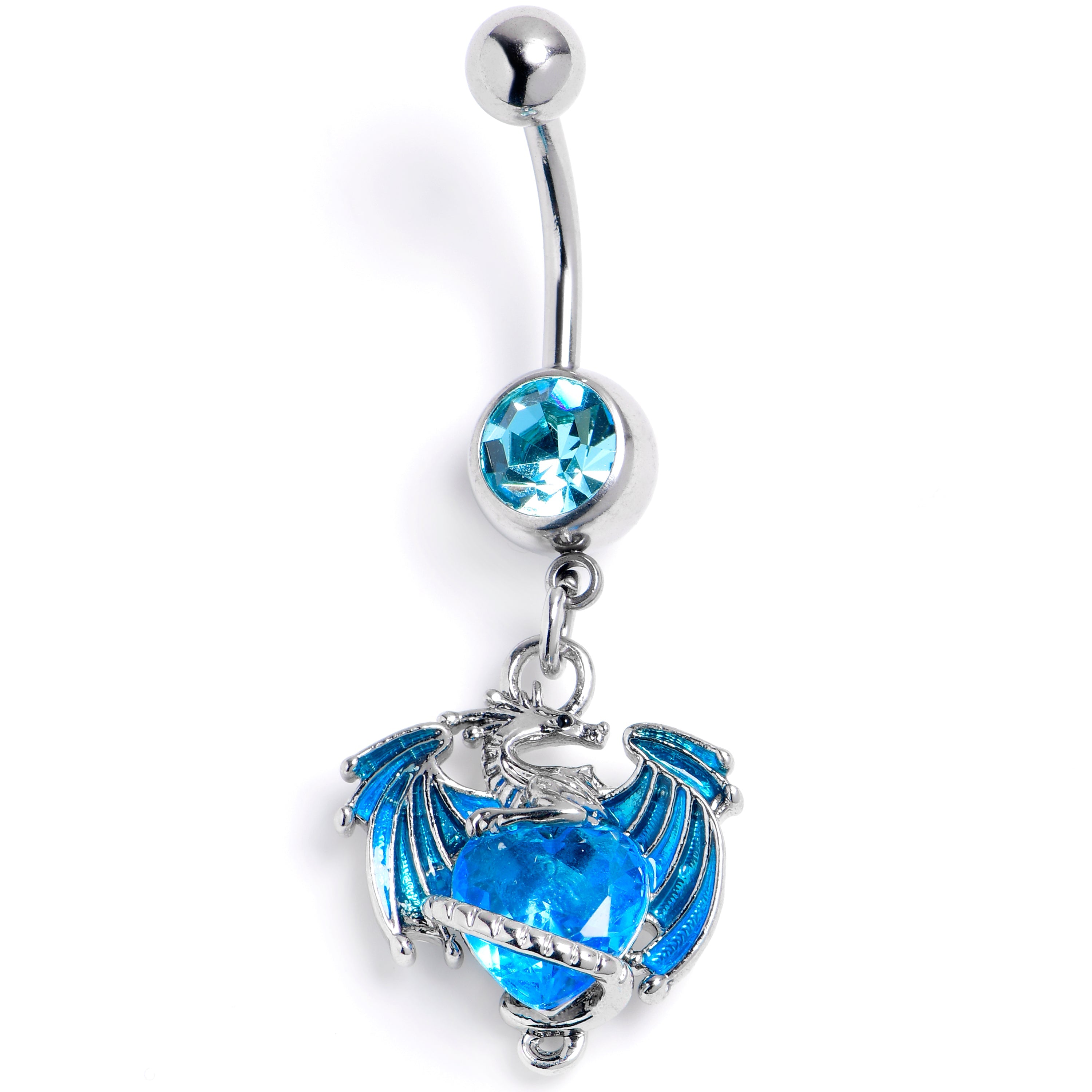 BodyCandy Blue Gem Heart of Dragon Dangle Belly Ring — main product shot