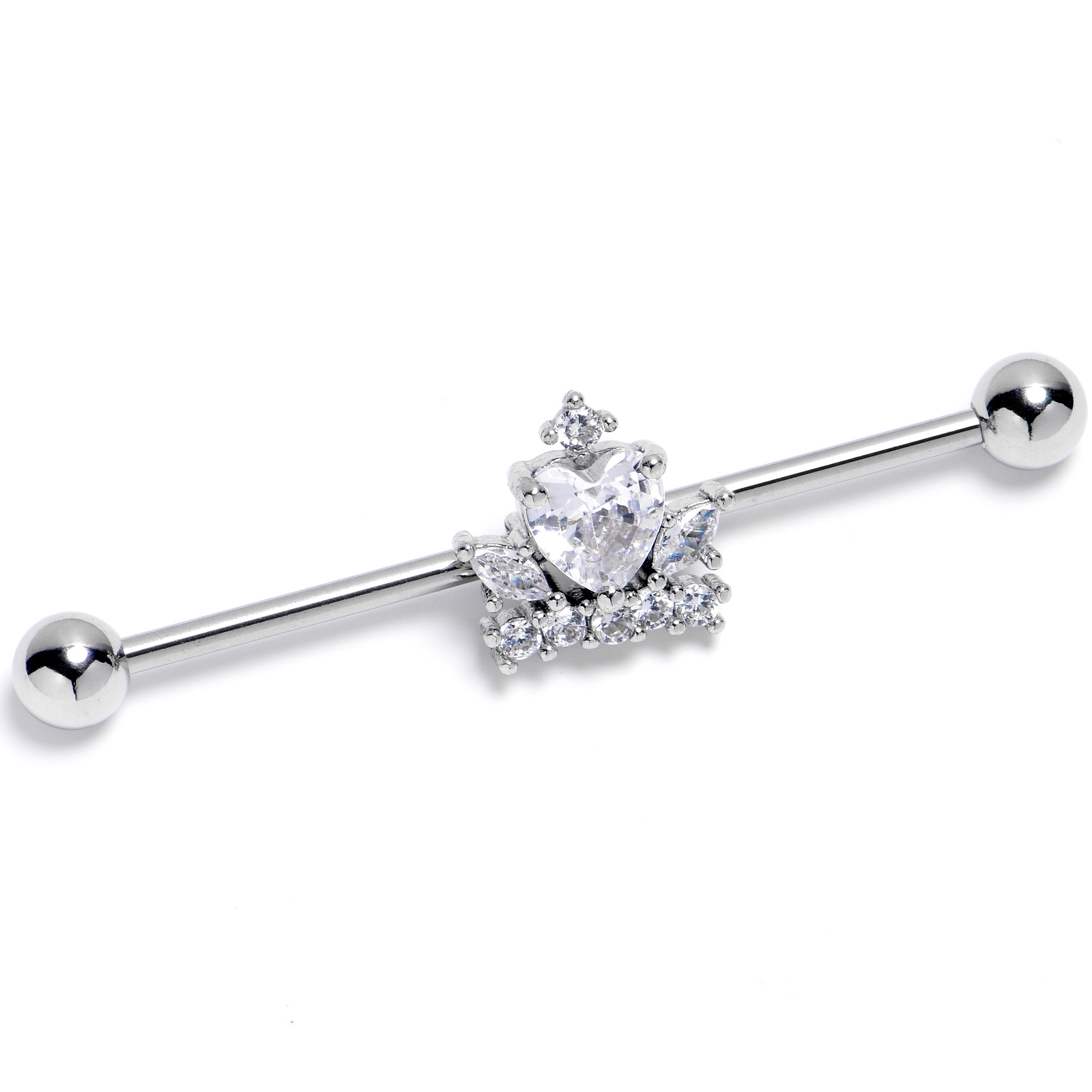 BodyCandy 14G Clear CZ Gem Crown Heart Industrial Barbell 38mm — main product shot