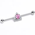 BodyCandy 14G Pink Clear CZ Gem Heart Crown Industrial Barbell 38mm — main product shot