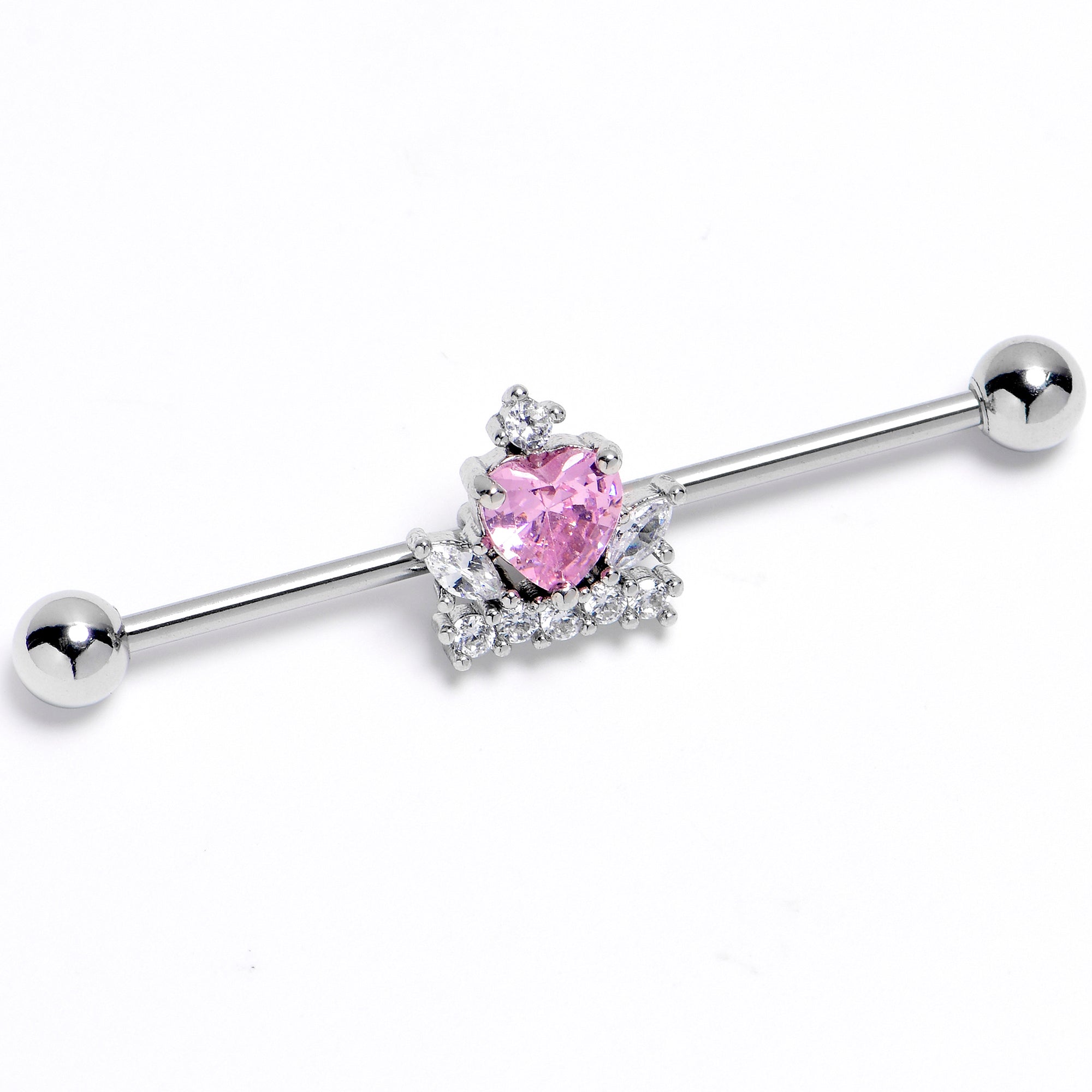 BodyCandy 14G Pink Clear CZ Gem Heart Crown Industrial Barbell 38mm — main product shot