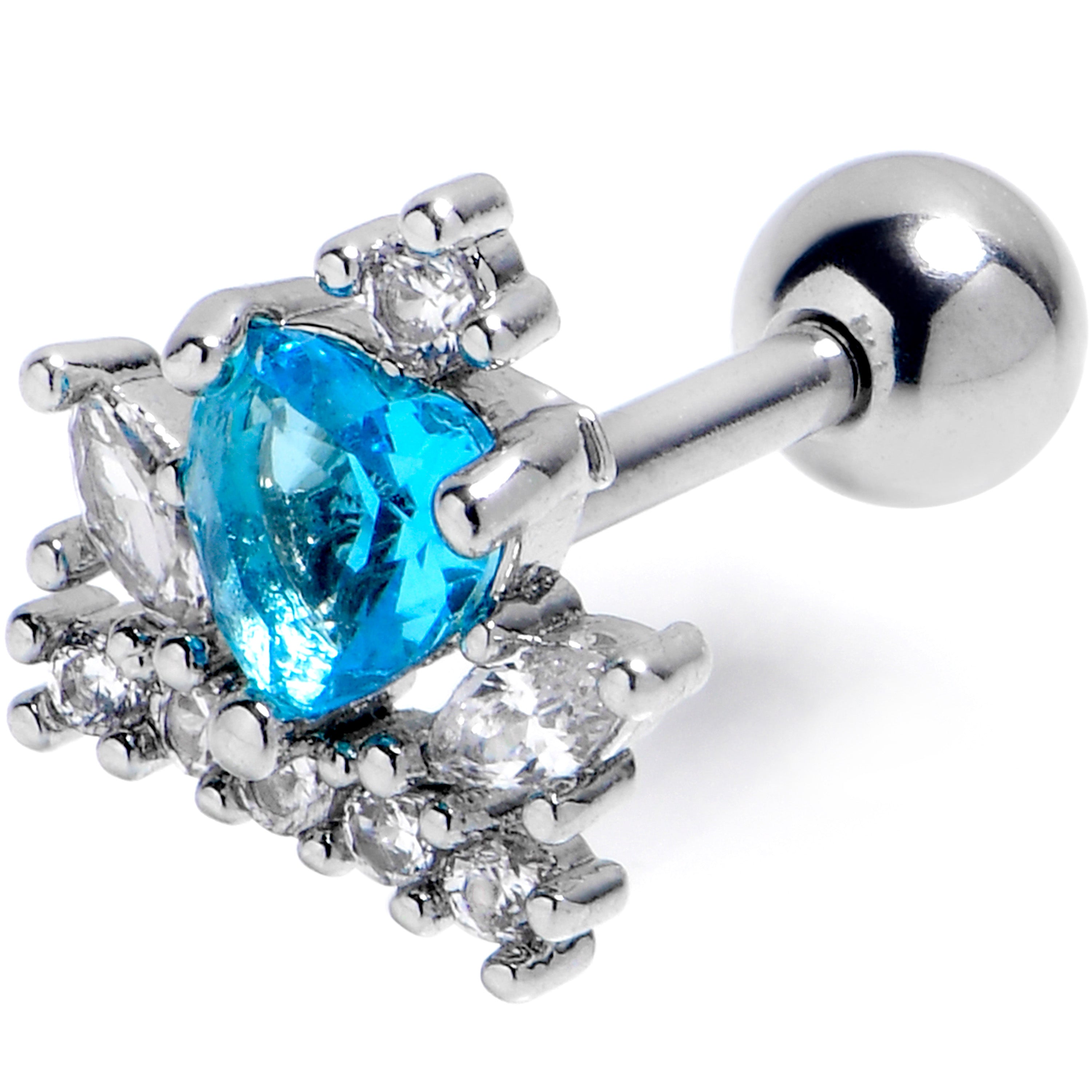 BodyCandy 16G 1/4 Blue Clear Gem Crown Heart Cartilage Tragus Earring — main product shot