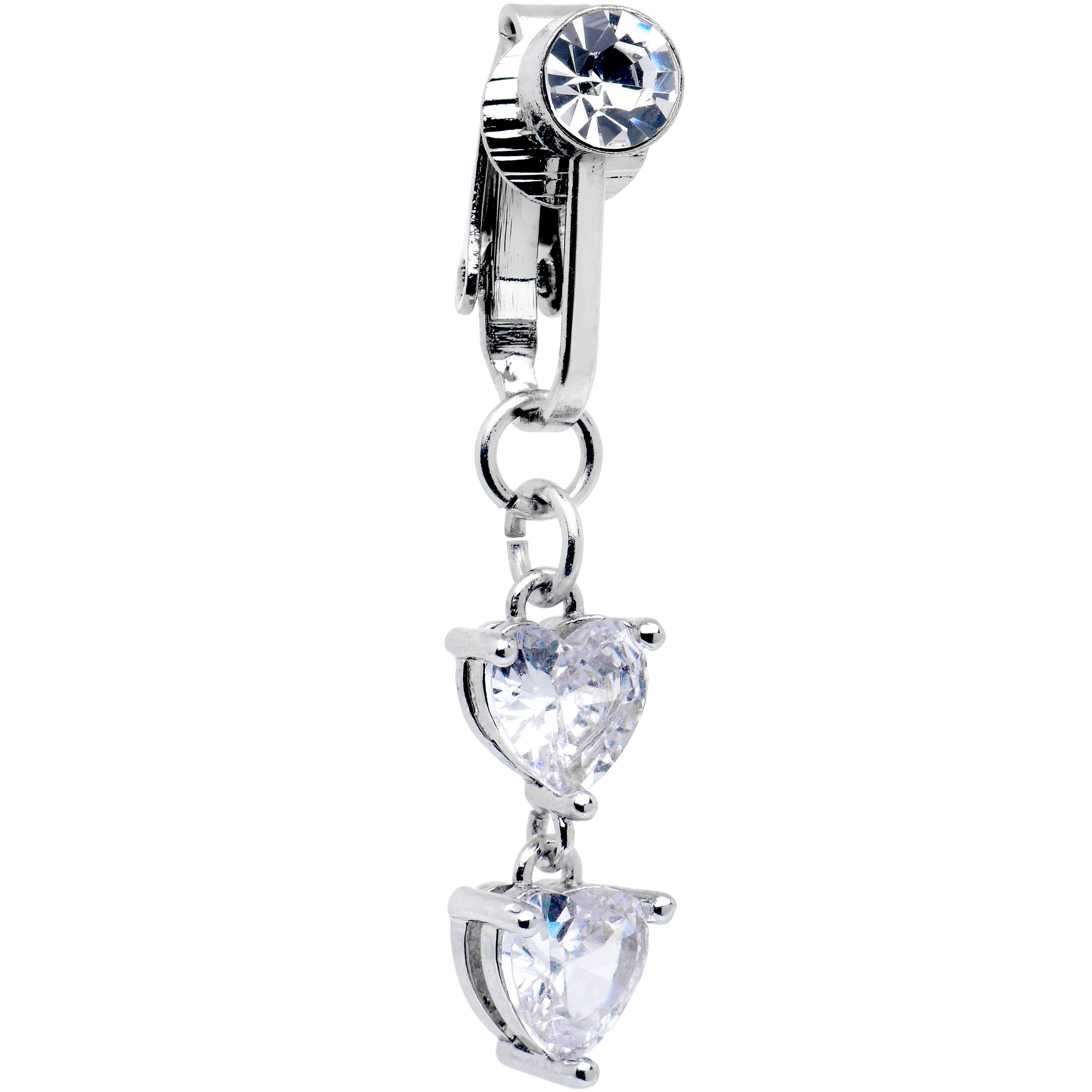 BodyCandy Clear CZ Gem Hearts Dangle Clip on Fake Belly Ring — main product shot