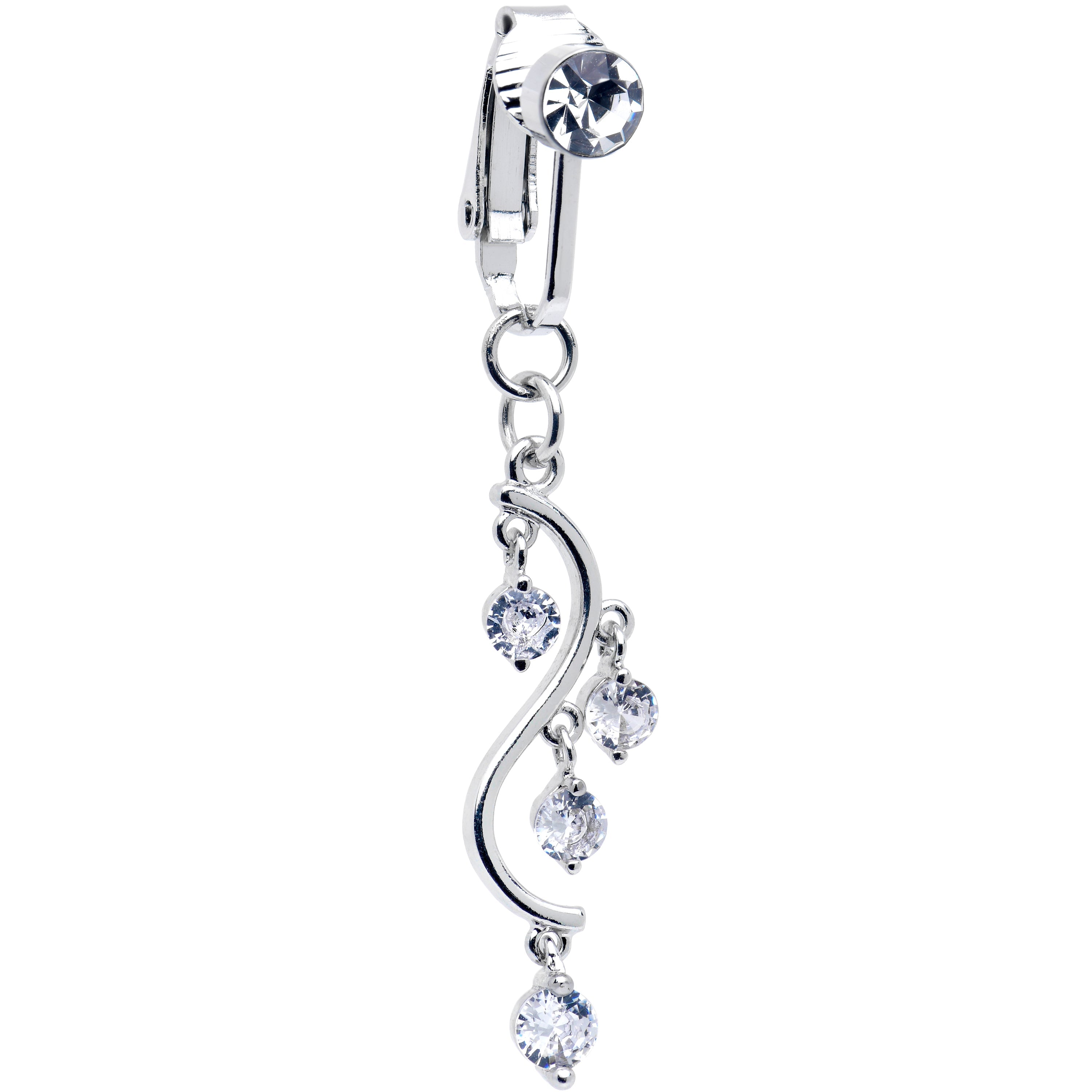 BodyCandy Clear CZ Gem Swirl Dangle Clip on Fake Belly Ring — main product shot