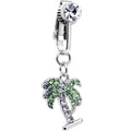 BodyCandy Green Clear CZ Gem Balmy Palm Tree Dangle Clip on Fake Belly Ring — main product shot