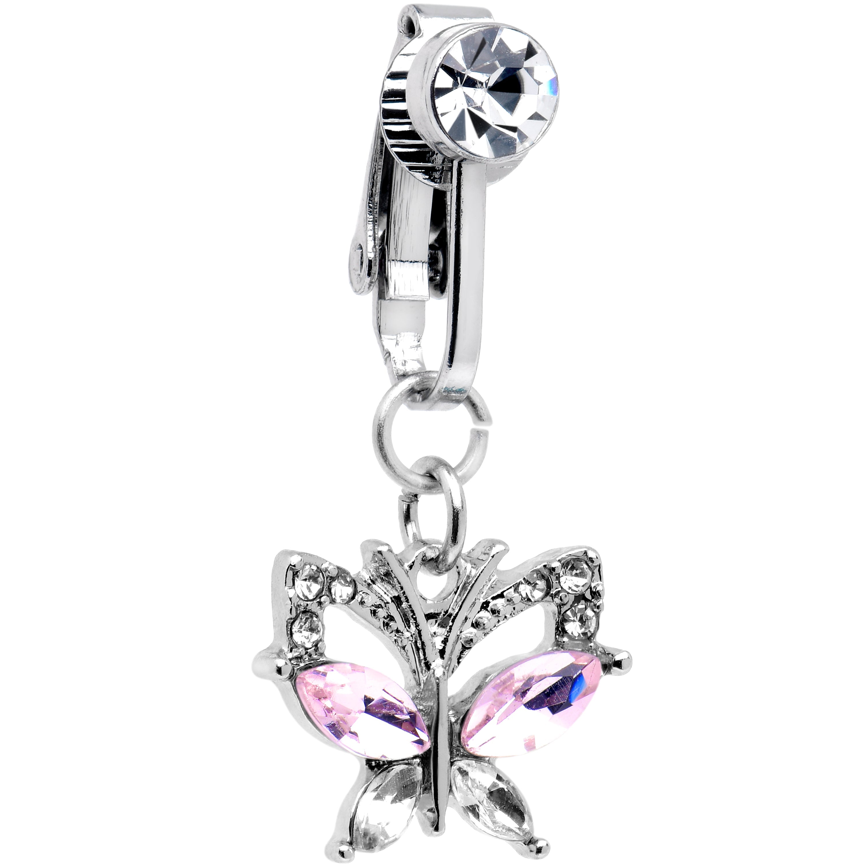 BodyCandy Pink Clear CZ Gem Butterfly Bling Dangle Clip on Fake Belly Ring — main product shot