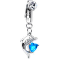 BodyCandy Clear Blue CZ Gem Dolphin Glam Dangle Clip on Fake Belly Ring — main product shot