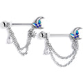 BodyCandy 14G 9/16 Clear CZ Gem Butterfly Blue Beauty Dangle Nipple Ring Set — main product shot